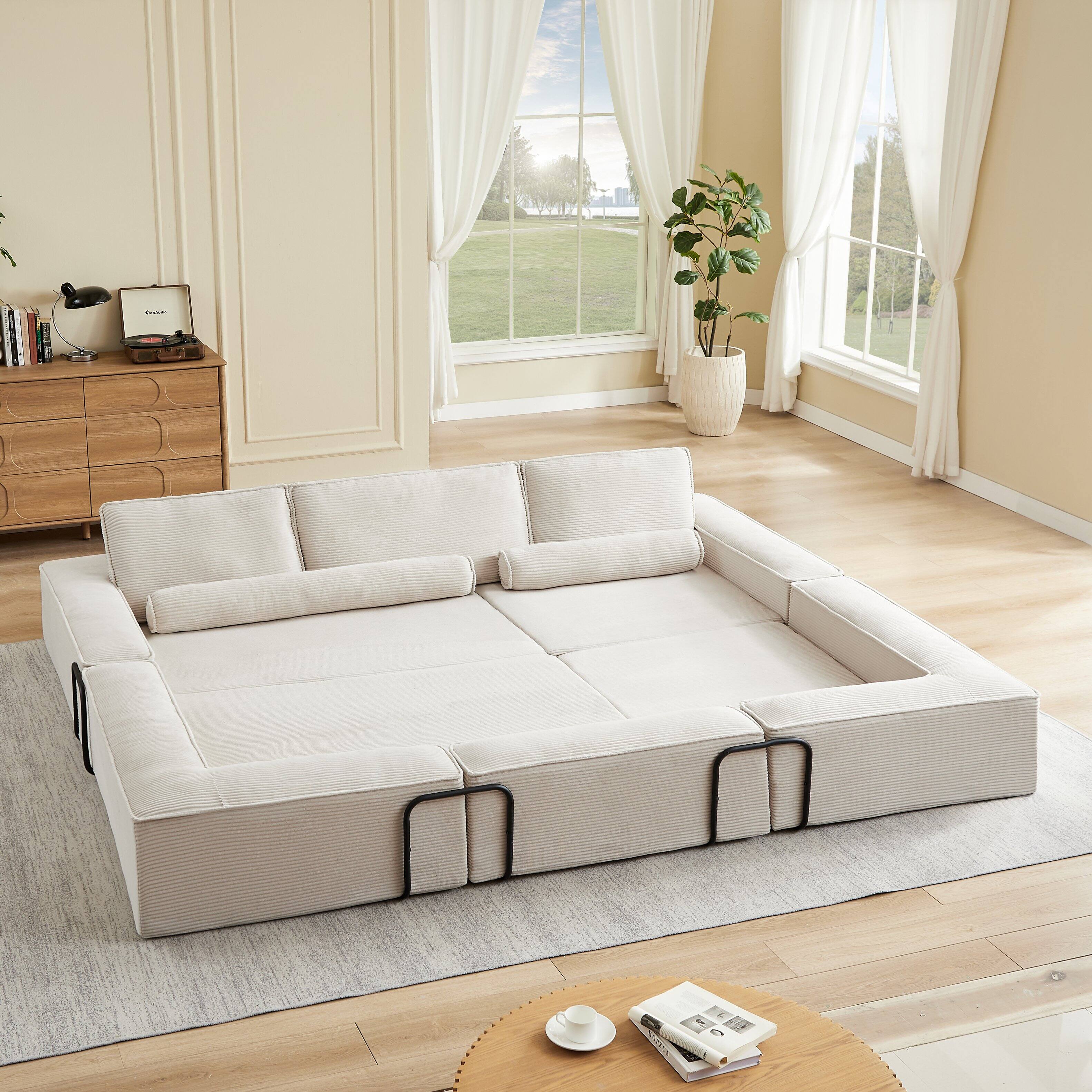 Left. Loheer - Loheer Large Modular Corduroy Sofa Freely Combinable Sectional Modern Building Block Couch - khaki.