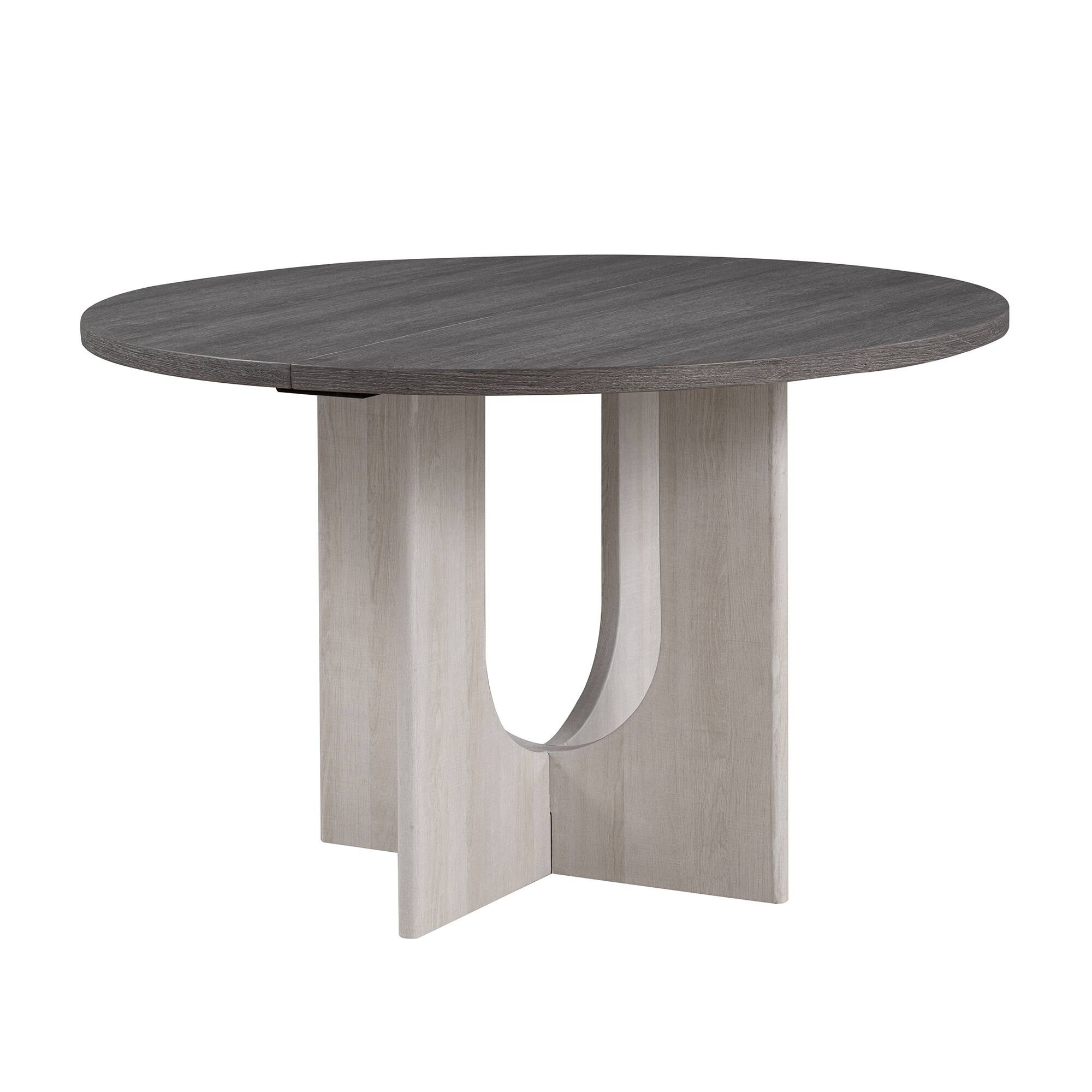 Front. Vaczon - 47.3" Round Dining Table – U-Shaped Pedestal Base, Rubberwood & Engineered Wood, Perfect for Kitchen or Dining Room - Gray.