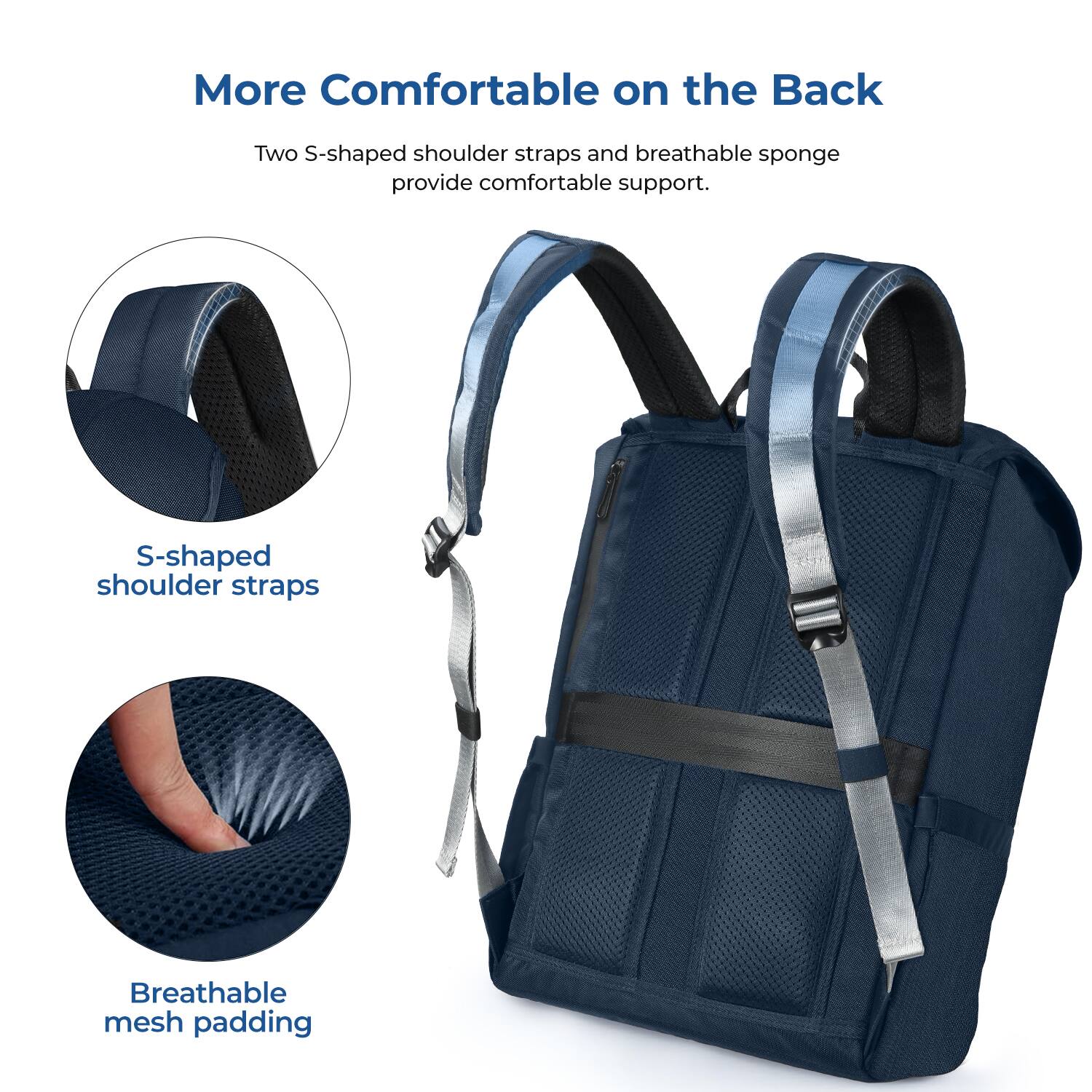 More Comfortable on the Back

Two S-shaped shoulder straps and breathable sponge provide comfortable support.

- S-shaped shoulder straps
- Breathable mesh padding