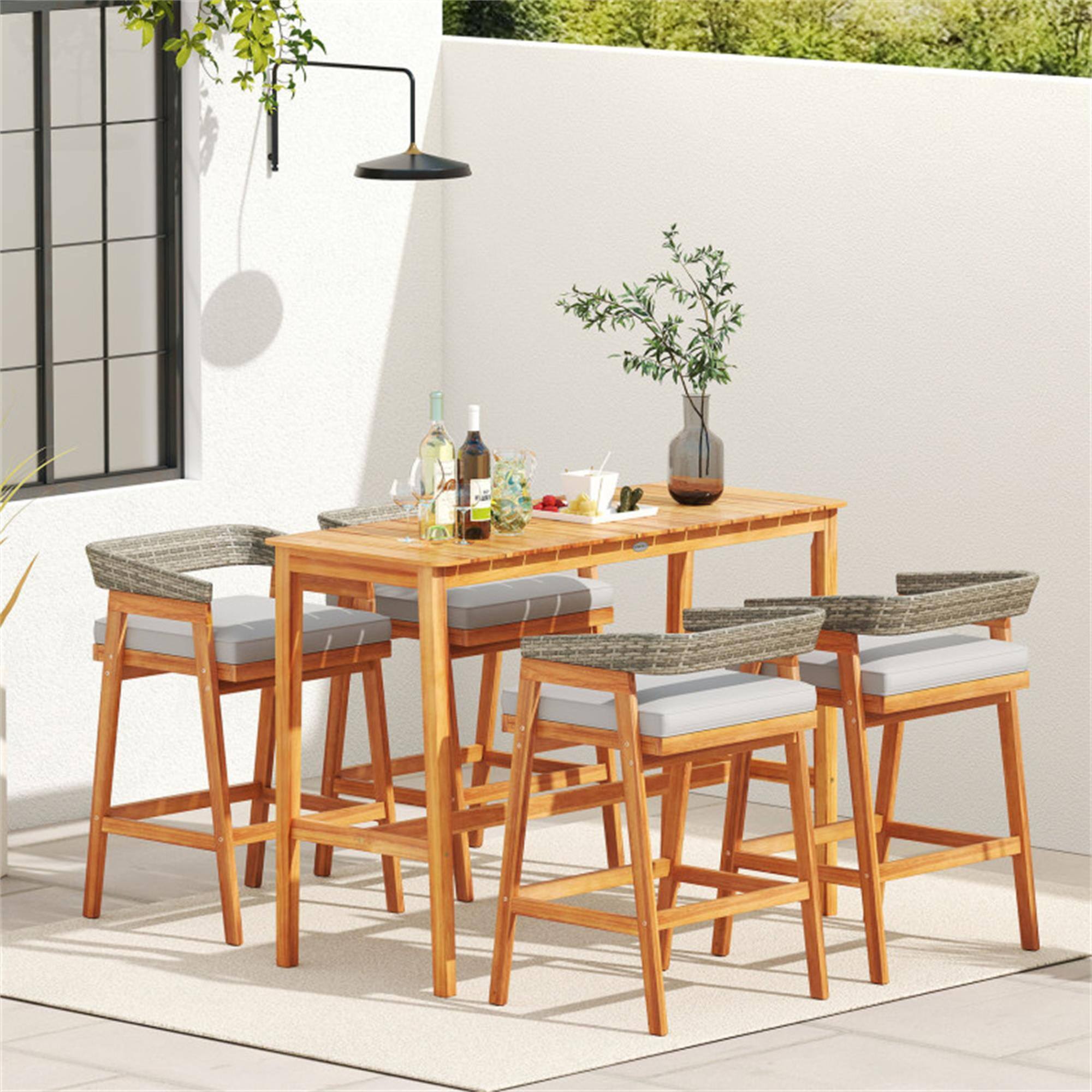 Alt View 5. Boyel Living - Black Bar Table Acacia Wood for Outdoor Patio Use - Brown.