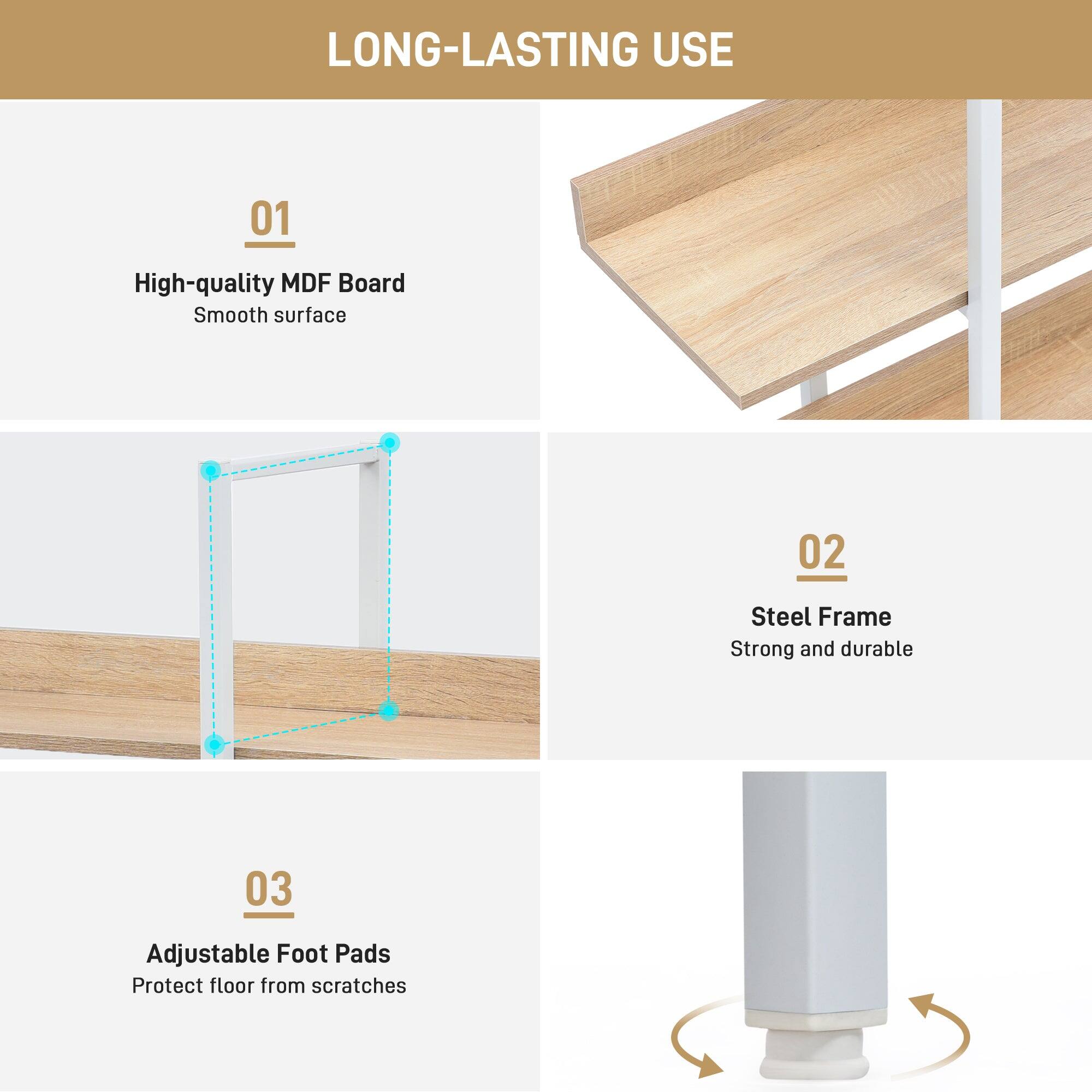 LONG-LASTING USE

01 High-quality MDF Board  
Smooth surface

02 Steel Frame  
Strong and durable

03 Adjustable Foot Pads  
Protect floor from scratches