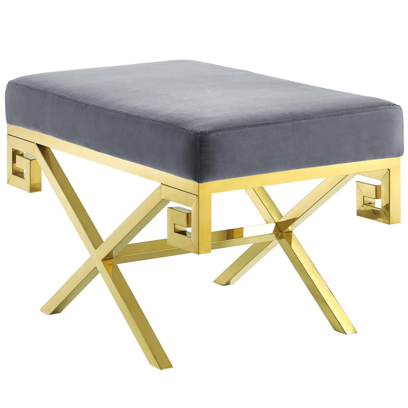 Angle. Modway - Rove Velvet Performance Velvet Bench by Modway - Gold Gray.