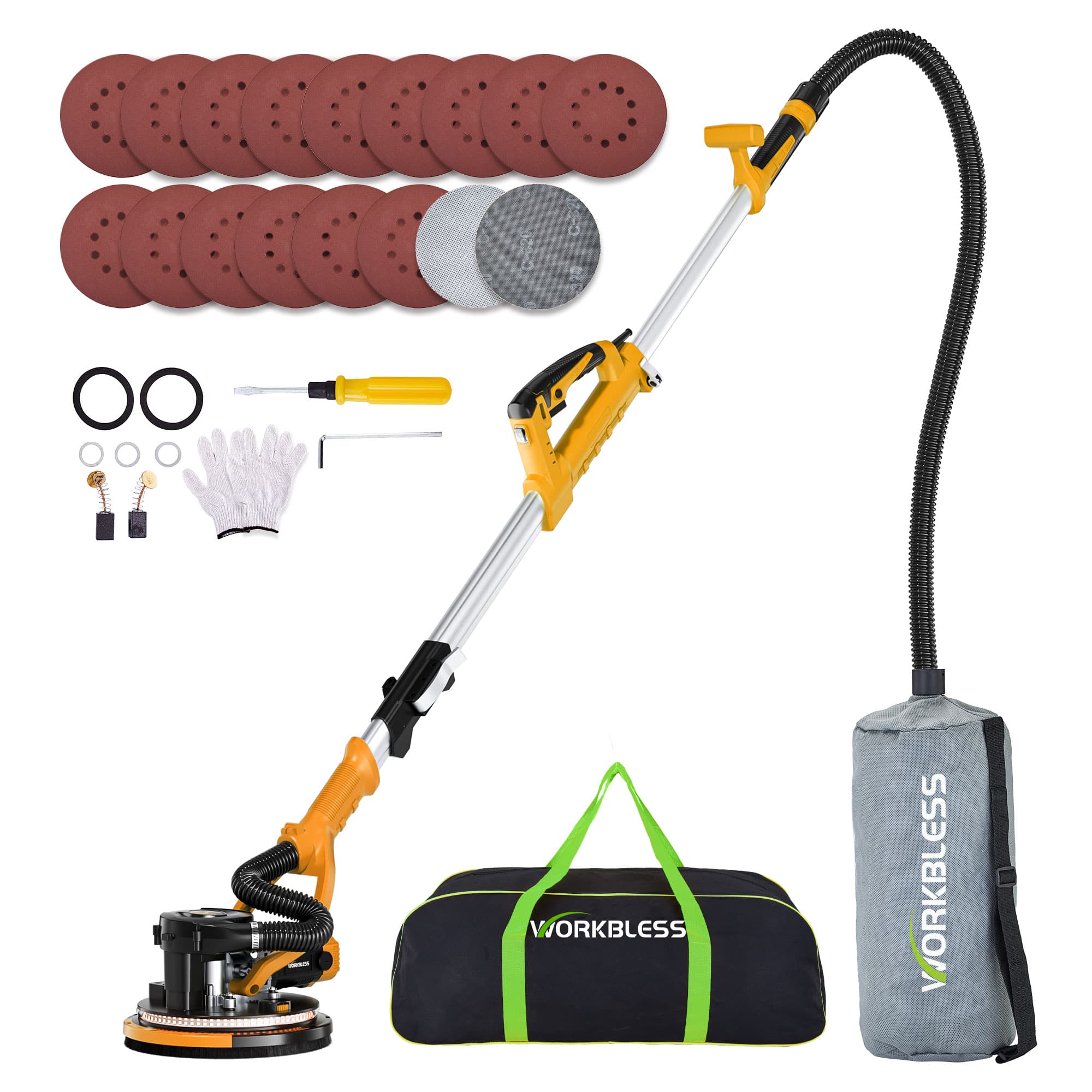 Unique Bargains - 1050W Automatic Drywall Sander, Popcorn Ceiling Removal Tool, Vacuum Dust Collector, 7 Variable Speed 15pcs Discs