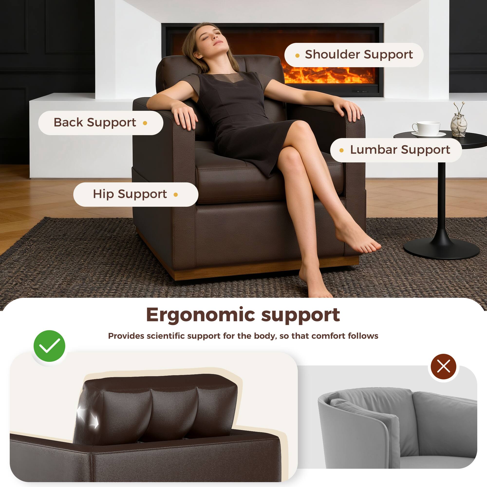 Shoulder Support  
Back Support  
Lumbar Support  
Hip Support  

Ergonomic support  
Provides scientific support for the body, so that comfort follows