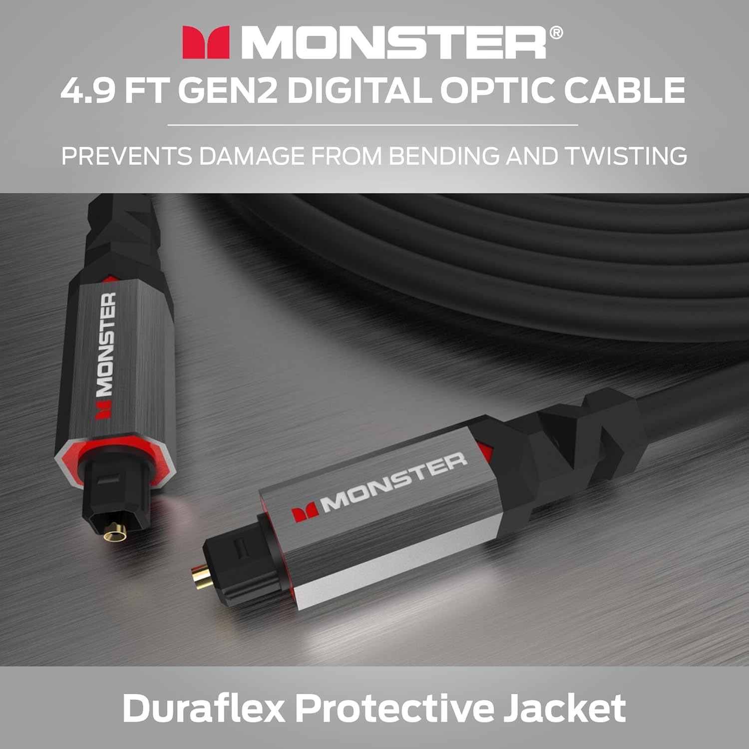MONSTER 4.9 FT GEN2 DIGITAL OPTIC CABLE PREVENTS DAMAGE FROM BENDING AND TWISTING MONSTER Duraflex Protective Jacket