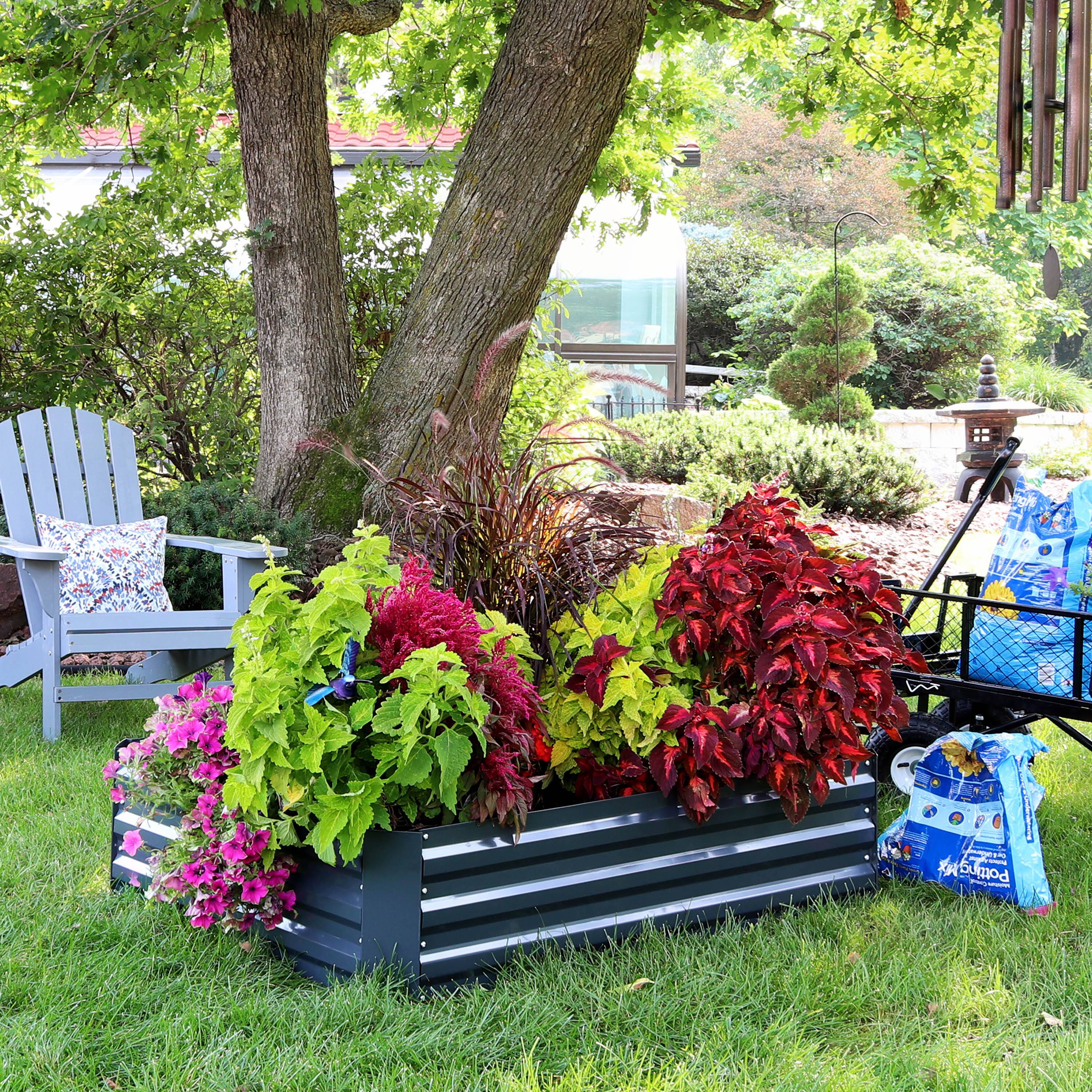 Alt View 1. Sunnydaze - Galvanized Steel Rectangle Raised Garden Bed - 47 in - Dark Gray.