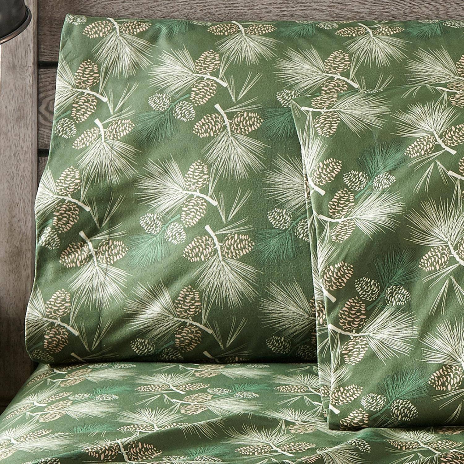 Alt View 1. Shavel Home Products - Shavel 100% Polyester Luxury Micro Flannel Printed Deep-Pocket Pines Sheet Set Cal King Green - Green.