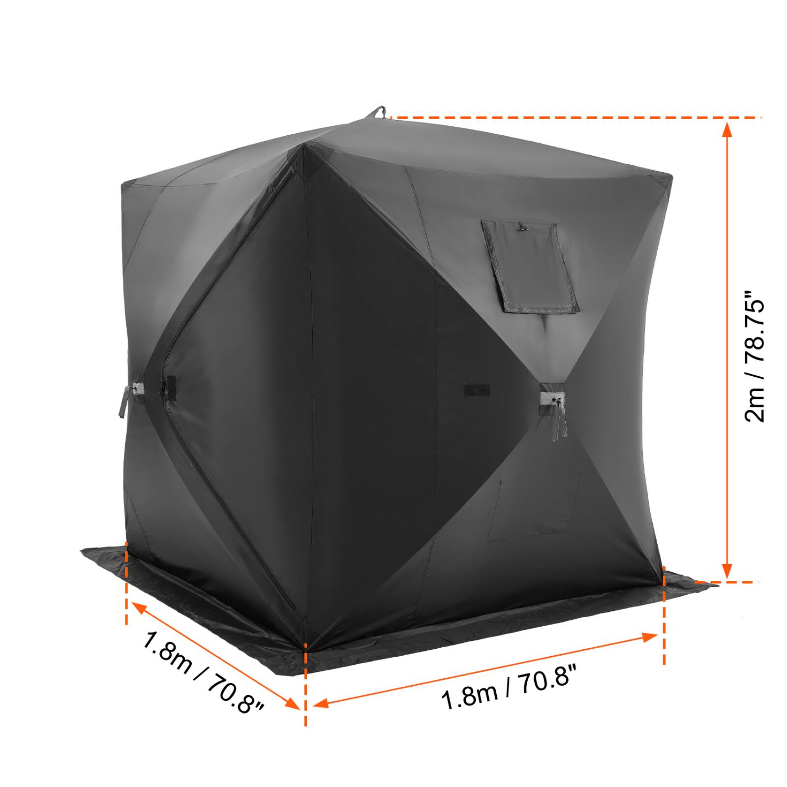 - Height: 2m / 78.75"
- Width: 1.8m / 70.8"
- Depth: 1.8m / 70.8"