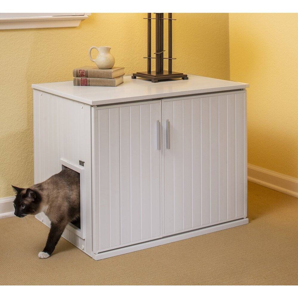 Angle. New Age Pet - ECOFLEX Promax LitterLoo Litter Box Cover Table - Antique White.