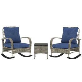 Resenkos - 3 Pieces Wicker Patio Furniture Set, A Square Garden Table And Two Rocking Chairs - Gray