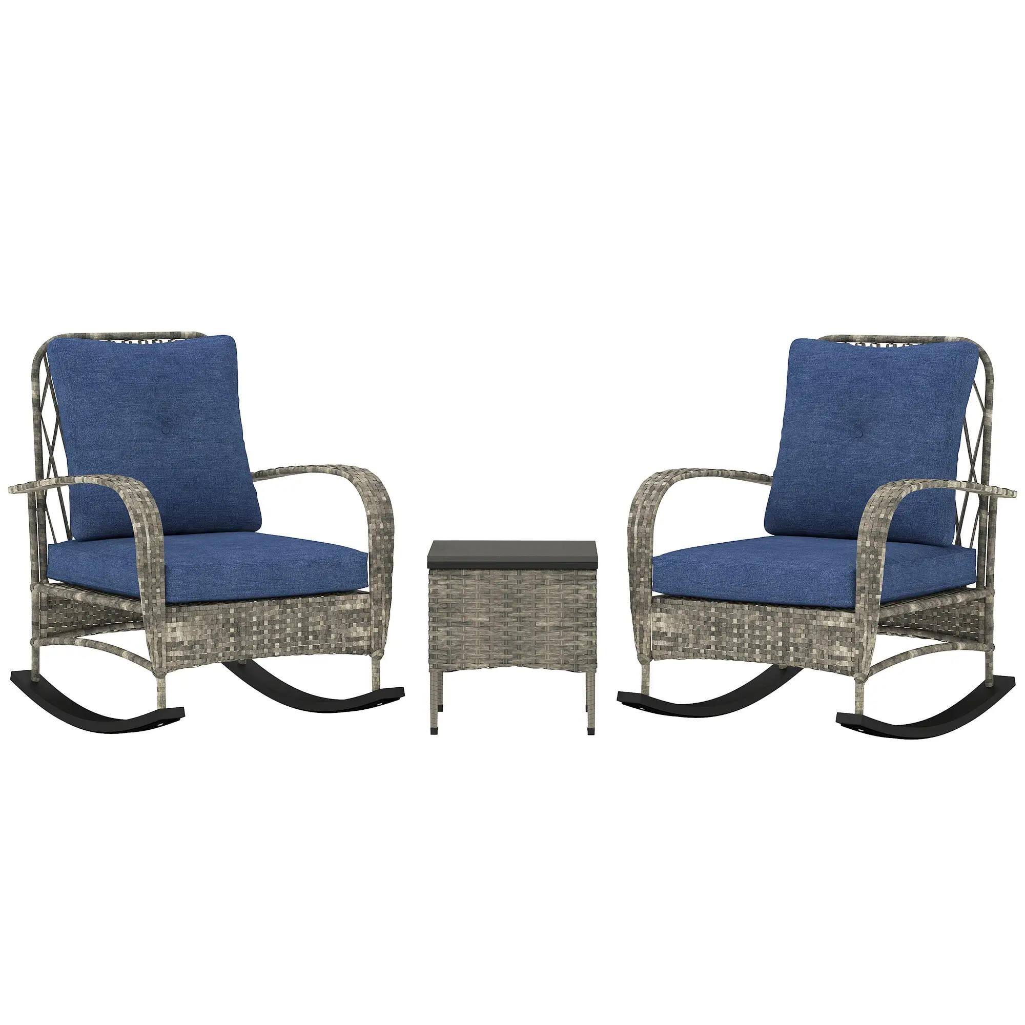 Front. Resenkos - Resenkos 3 Pieces Wicker Patio Furniture Set, A Square Garden Table And Two Rocking Chairs, Gray - Gray.
