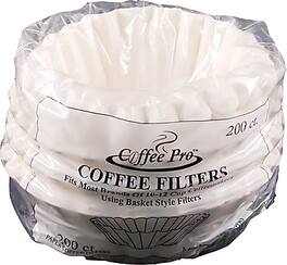 Coffee Pro - Basket Style Coffee Filters, 10-12 Cups, 200/Pk - White