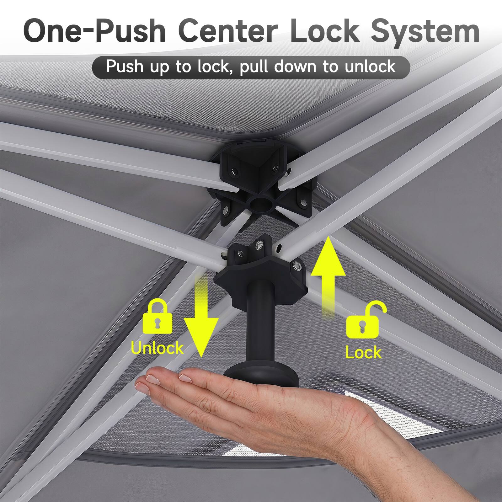 One-Push Center Lock System  
Push up to lock, pull down to unlock  
Unlock  
Lock