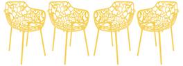 LeisureMod - Devon (Set of 4) Aluminum Outdoor Dining Chair - UV & Rust Resistant Stackable Floral Accent Chair - Yellow
