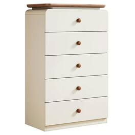 Kadyn - 45" Farmhouse 5-Drawer Storage Cabinet, Dresser with Natural Wood Top, Chest Organizer - White