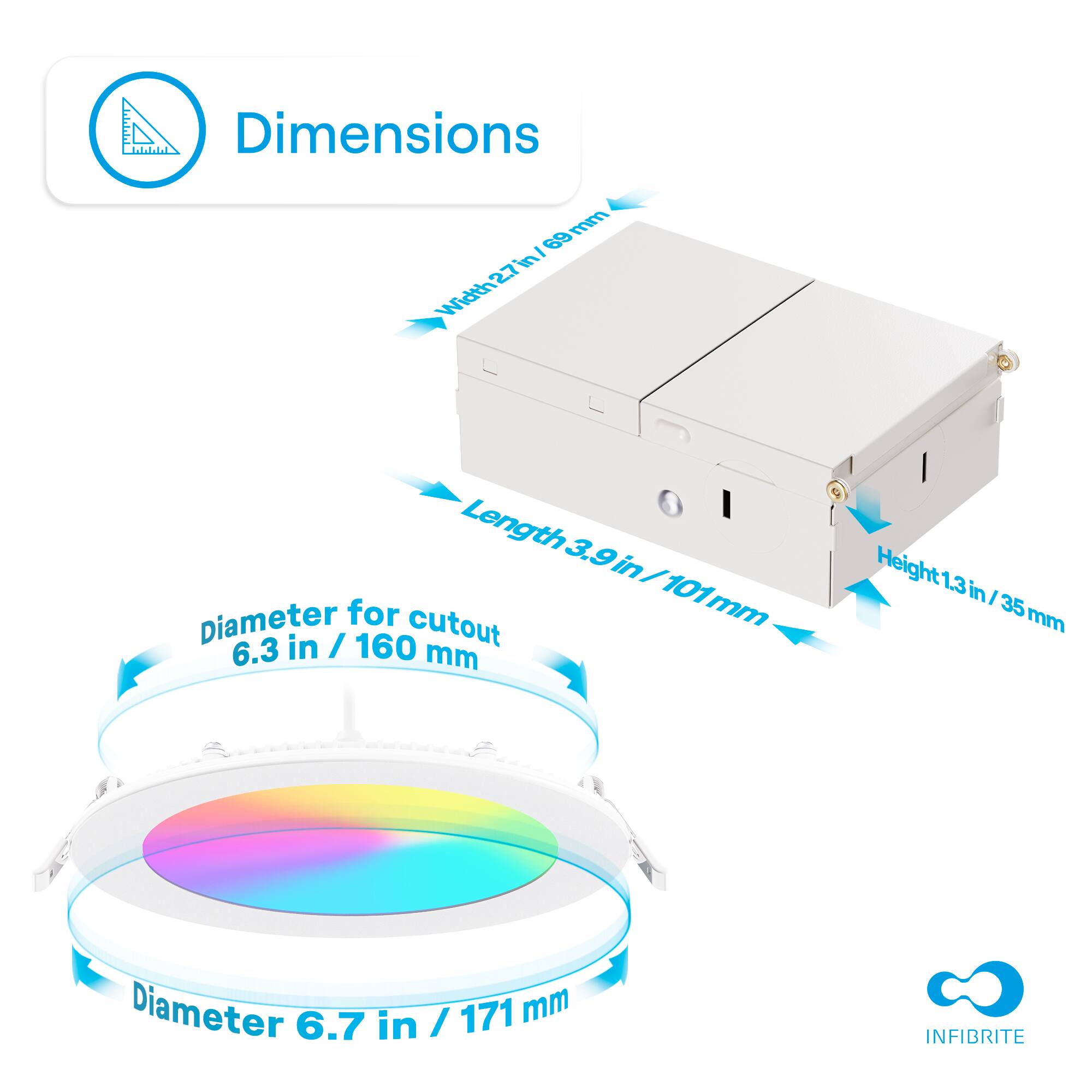 Width27, Length3.9, Height1.3, Diameter for cutout 6.3, Diameter 6.7, INFIBRITE