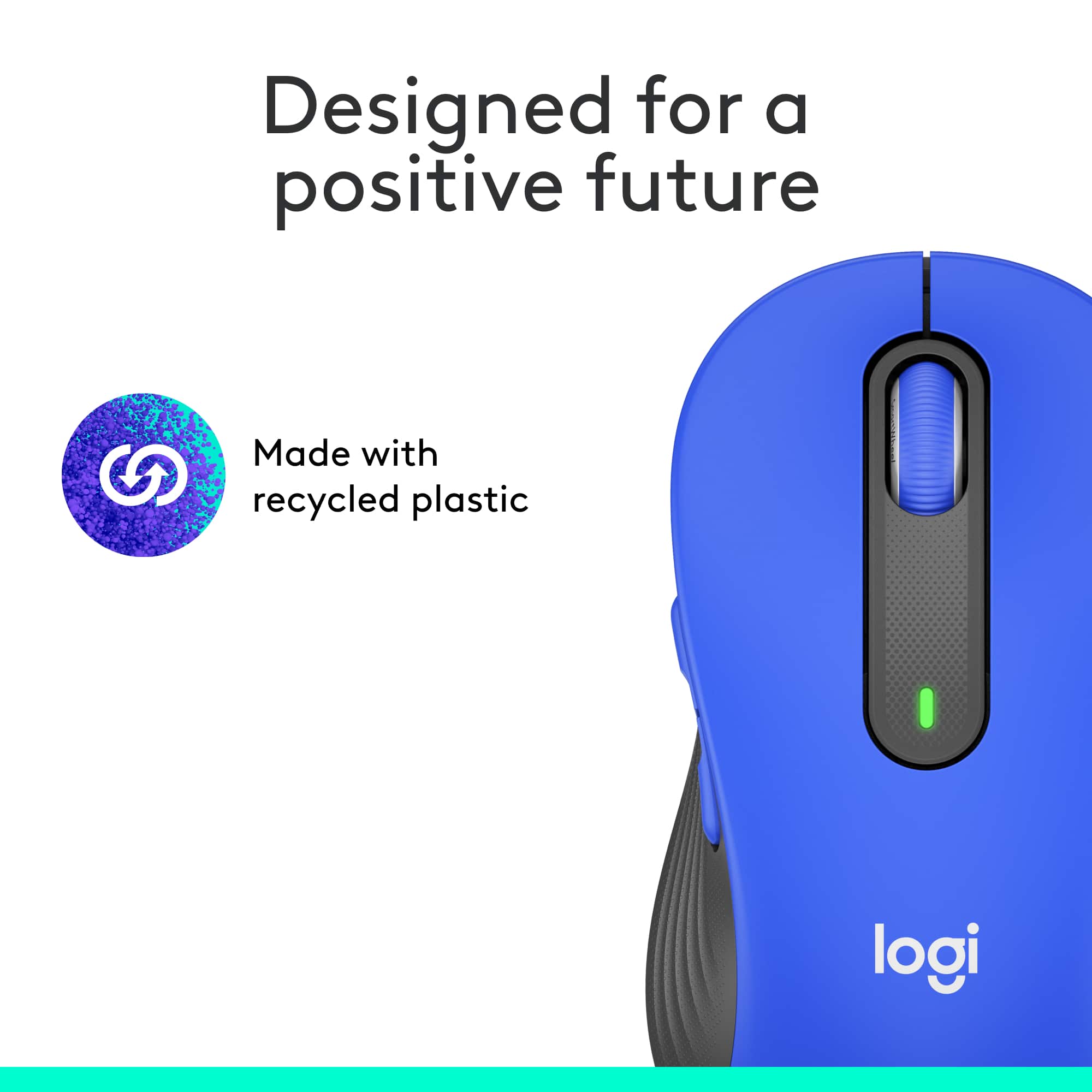 Designed for a positive future Made with recycled plastic logi