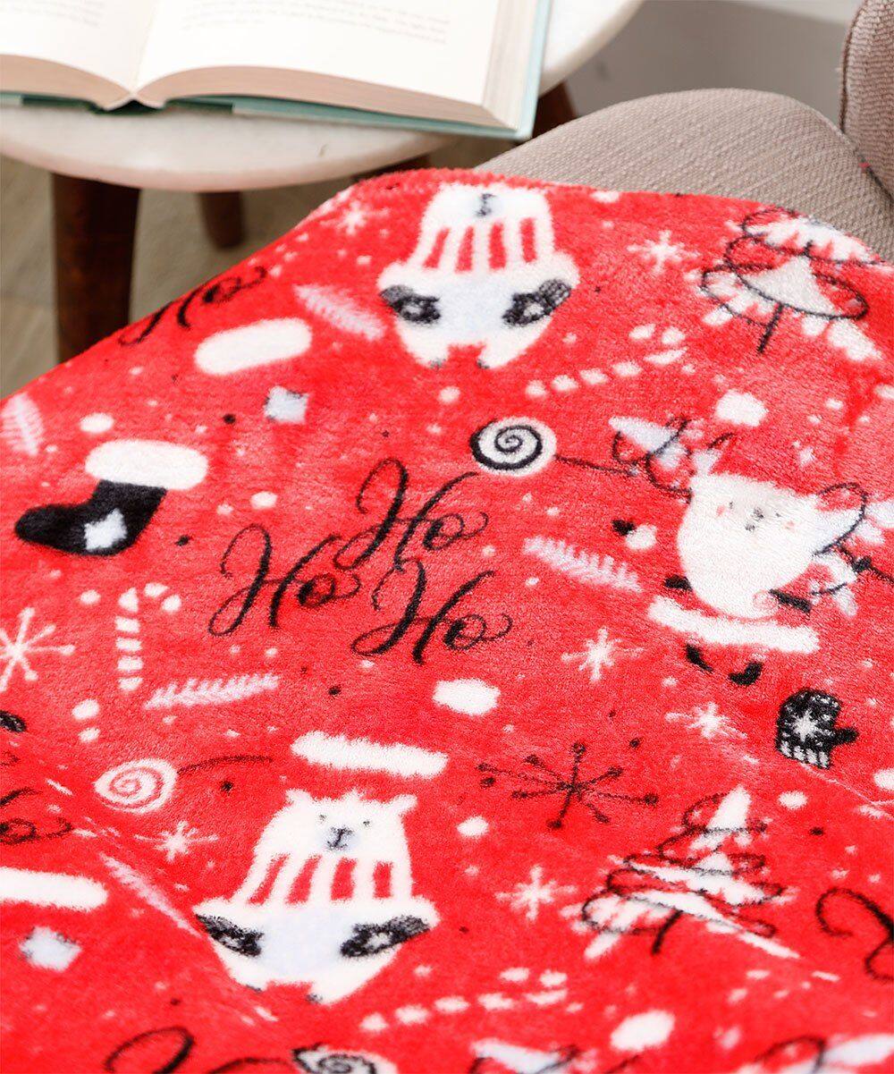 Back. Noble House - Christmas  Festive and Cheery Holiday Super Soft Ultra Comfy Microplush Throw Blanket 50"x60" Red Santa - Red Santa.