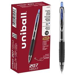 uni-ball - 207 Needle Retractable Gel Pens, Medium Point, 0.7mm, Dozen - Blue Ink