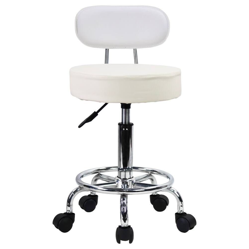 KKTONER - PU Leather Rolling Stool Mid-Back with Footrest Height Adjustable Office Drafting Swivel Task Chair (White) - Black