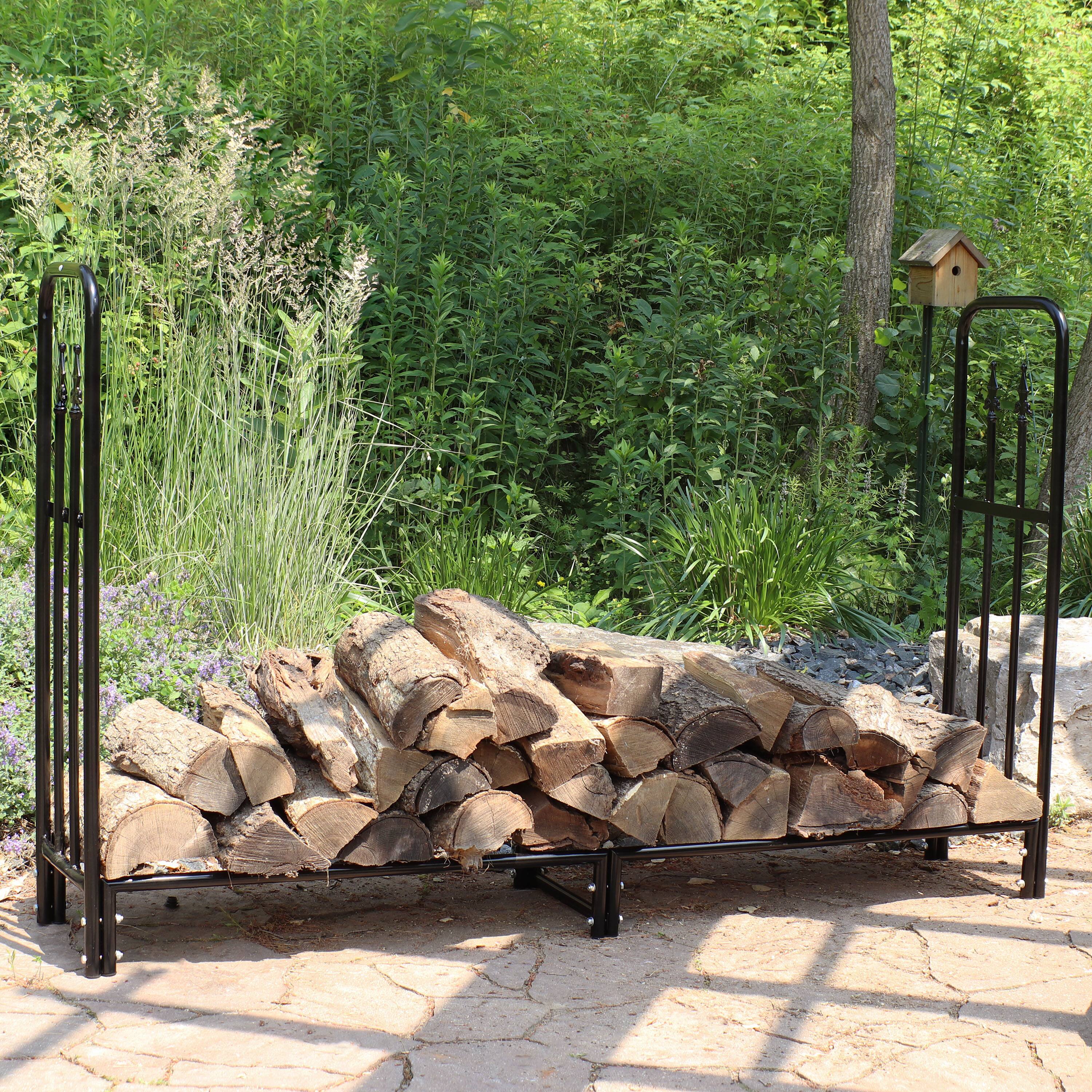 Alt View 4. Sunnydaze - 6 ft Decorative Steel Firewood Log Rack - Black.