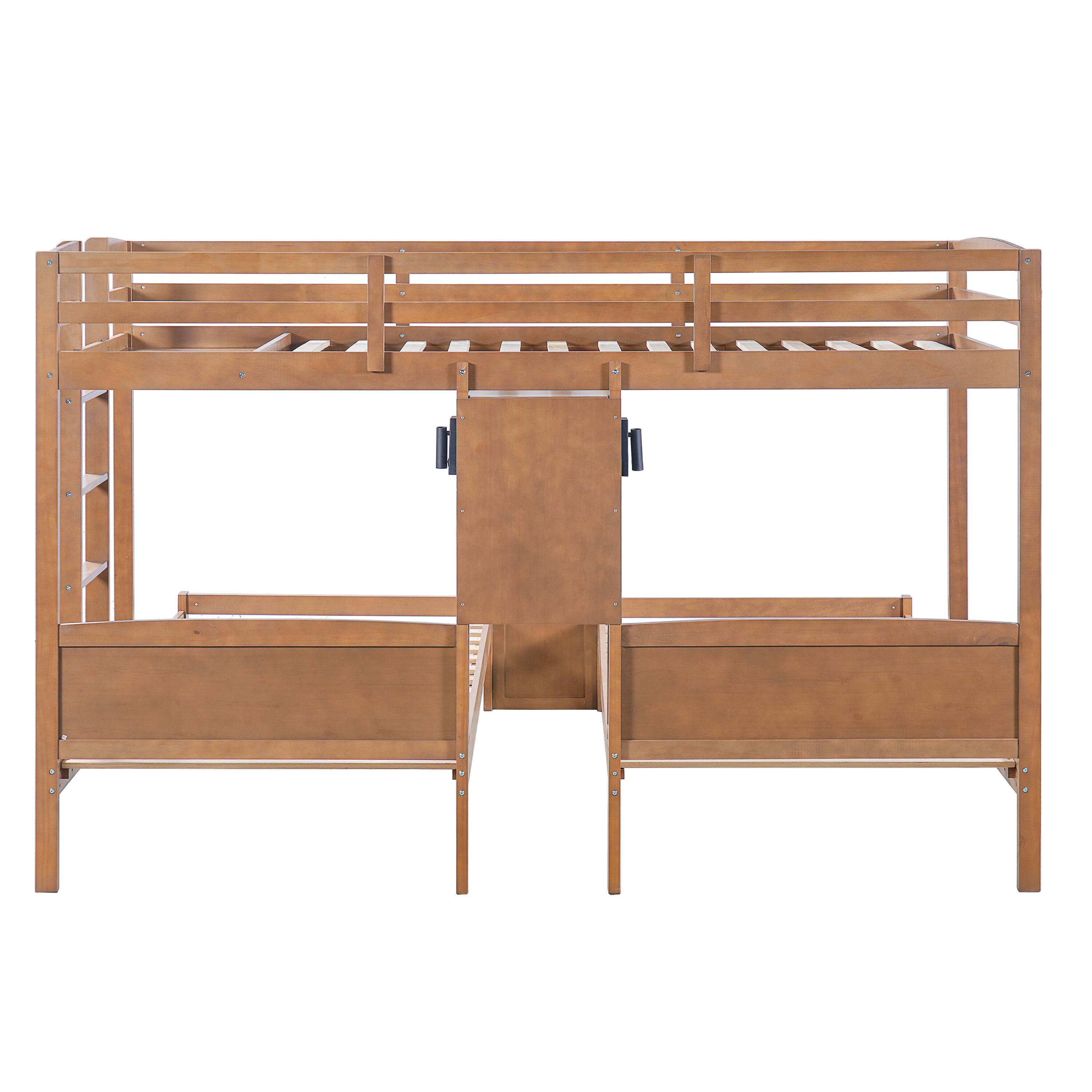 Alt View 1. Whisen - Twin over Twin over Twin Bunk Bed with Built-in Desk, Storage Shelves and LED Reading Lamp - Natural.