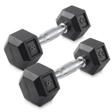 Front. Philosophy Gym - Pair of Rubber Coated Hex Dumbbell - Cast Iron Hand Weight Set - Black.