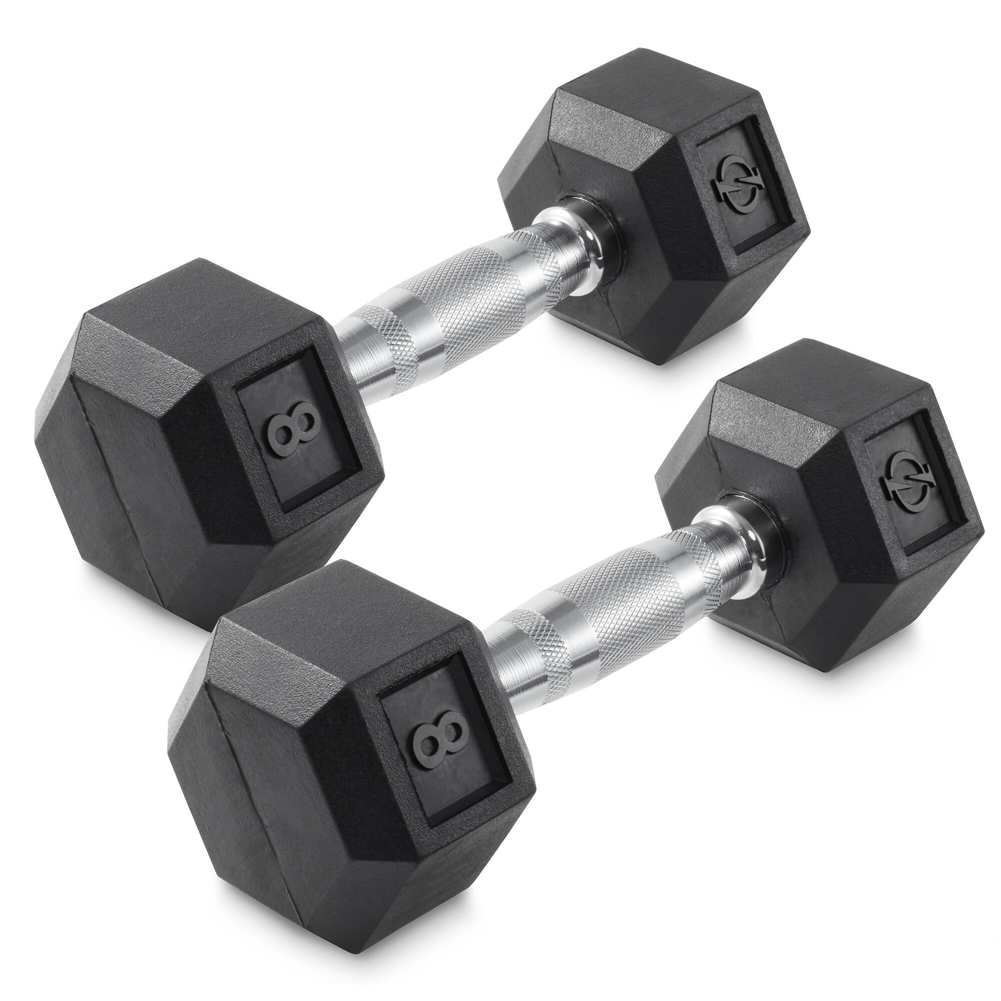 Philosophy Gym - Pair of Rubber Coated Hex Dumbbell - Cast Iron Hand Weight Set - Black