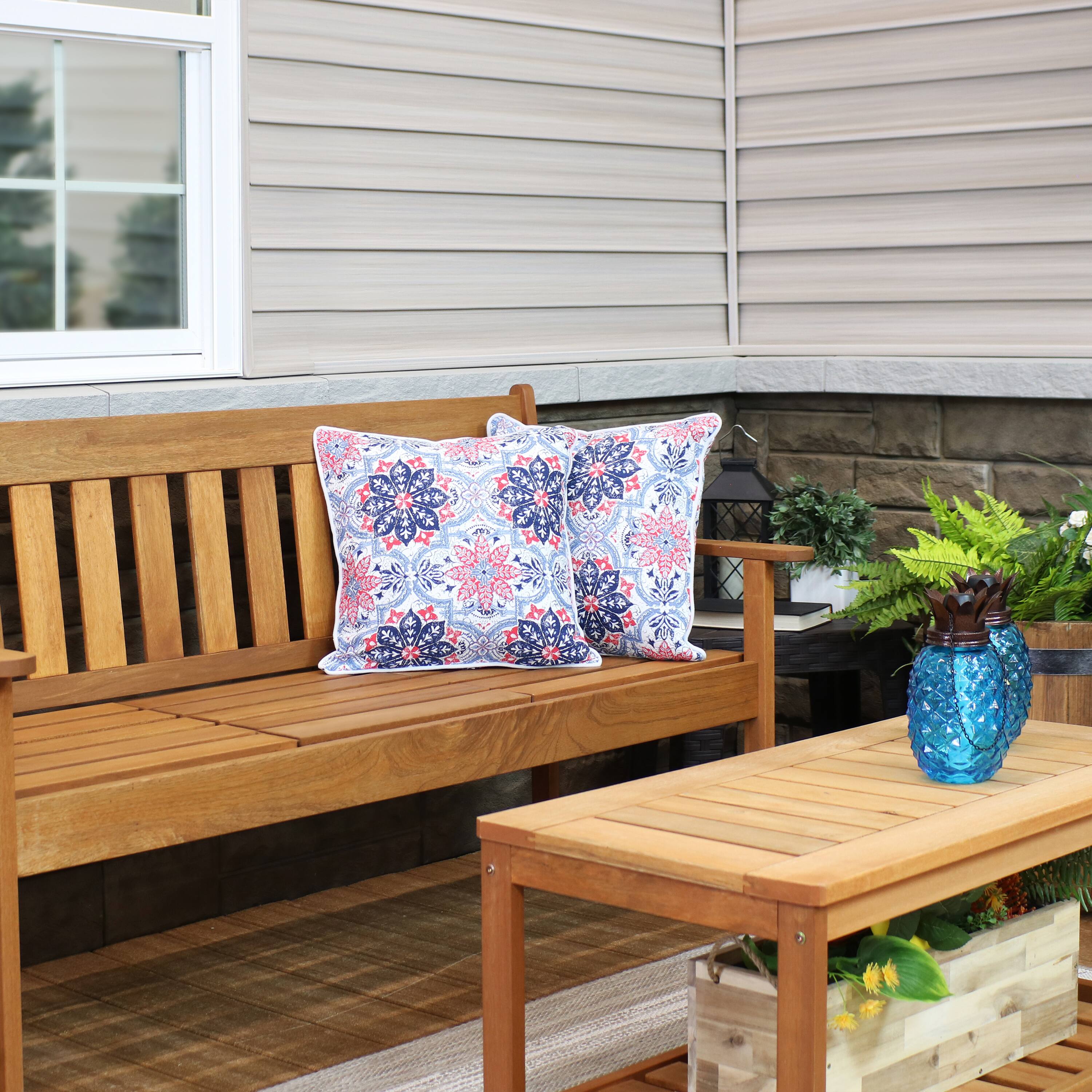 Alt View 4. Sunnydaze - Square Indoor and Outdoor Throw Pillow - 16 in - Blue and Red Floral.