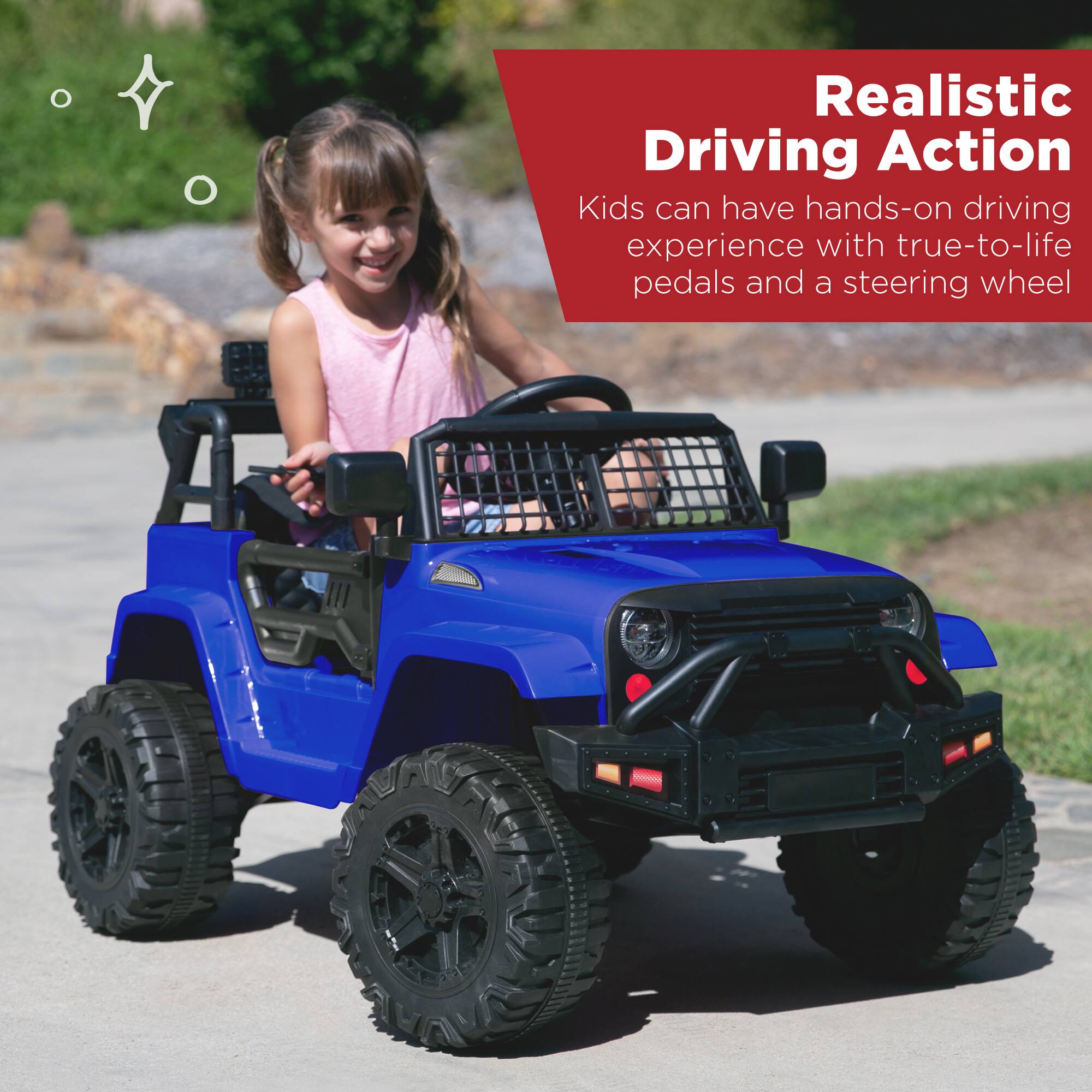 Realistic Driving Action: Kids can have hands-on driving experience with true-to-life pedals and a steering wheel.