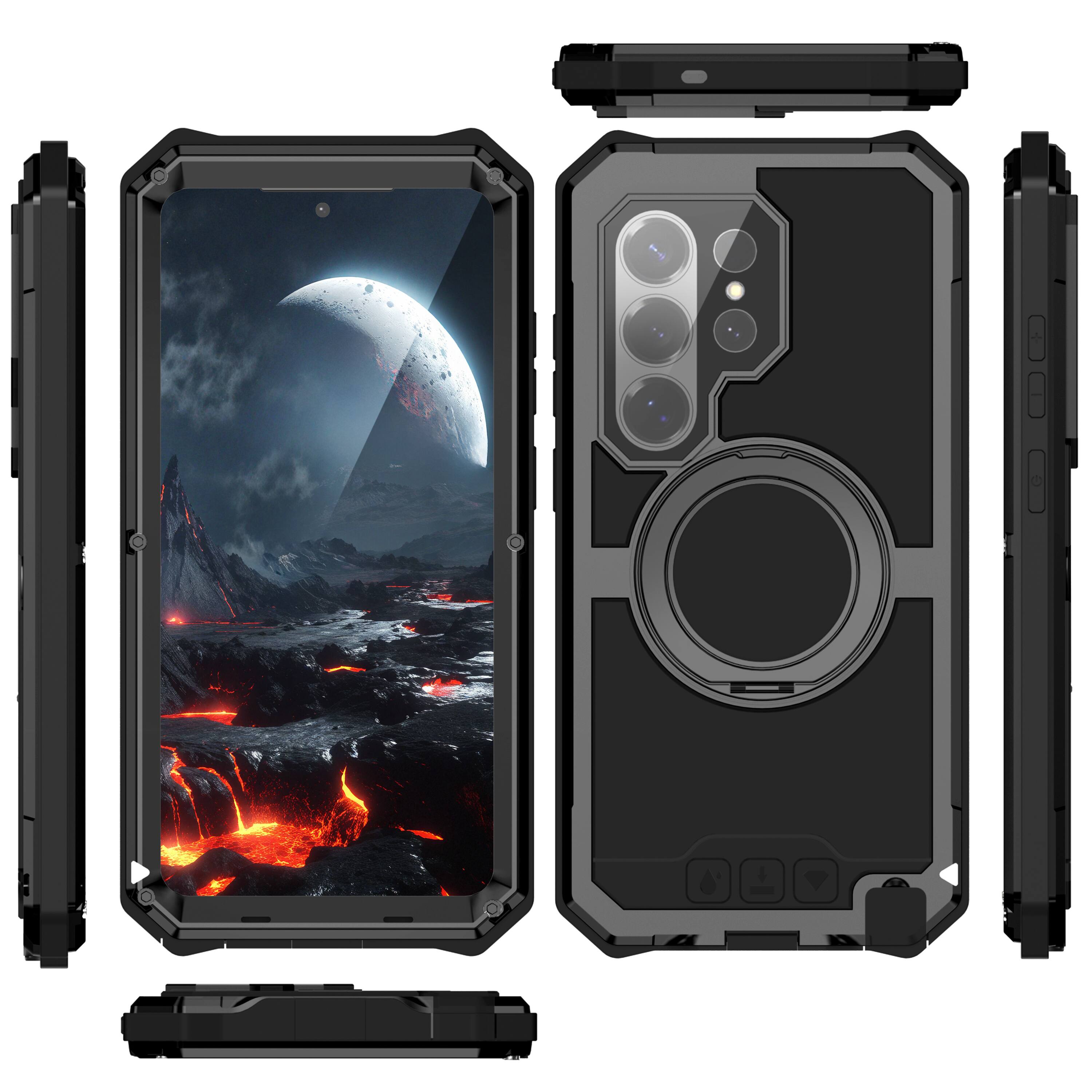 Left. Dteck - Rugged Full Body Case For Samsung Galaxy S26 Ultra Shockproof Magnetic Ring Stand Cover Built-in Screen Lens Protector - Black.