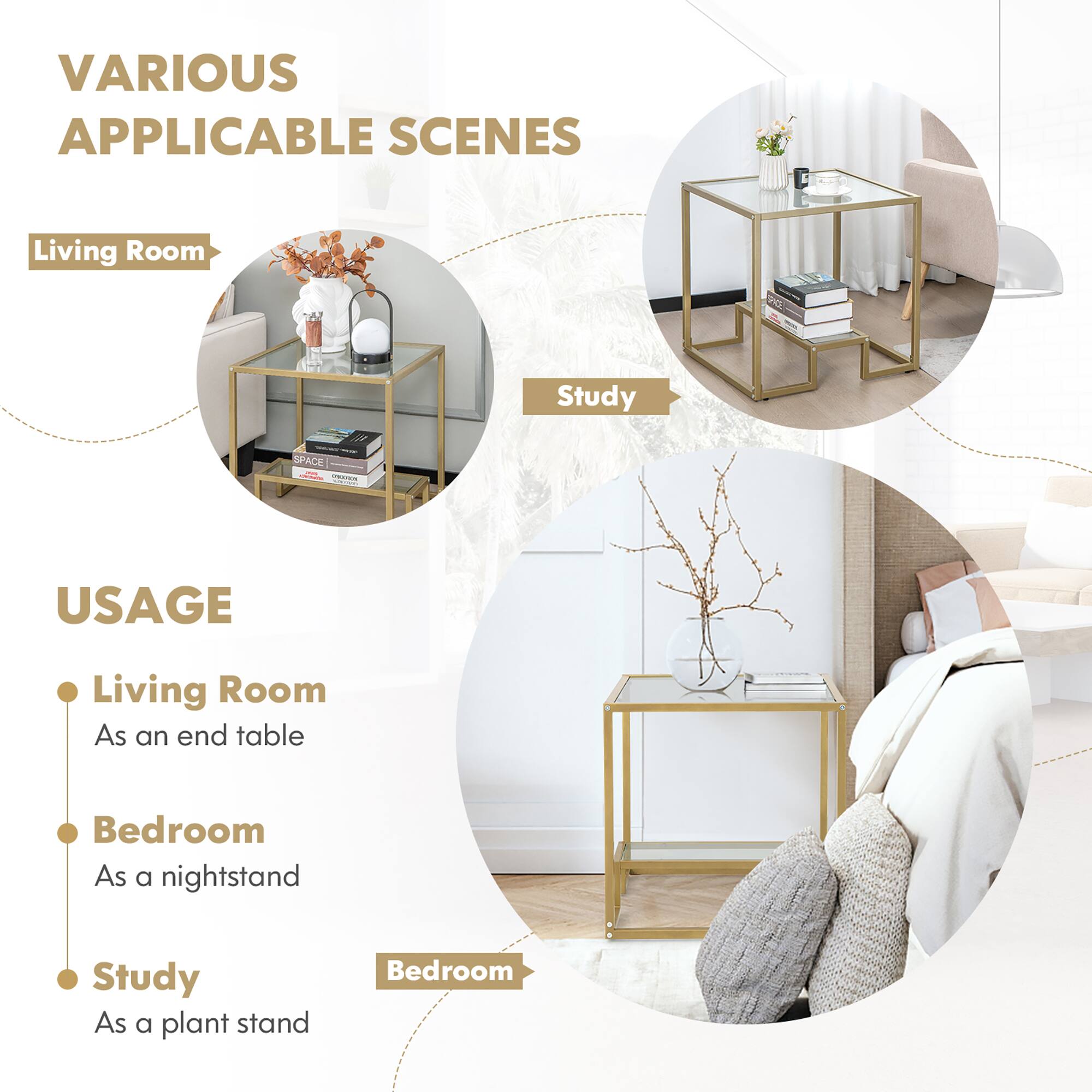 VARIOUS APPLICABLE SCENES: Living Room, Study, Bedroom, and As a plant stand.