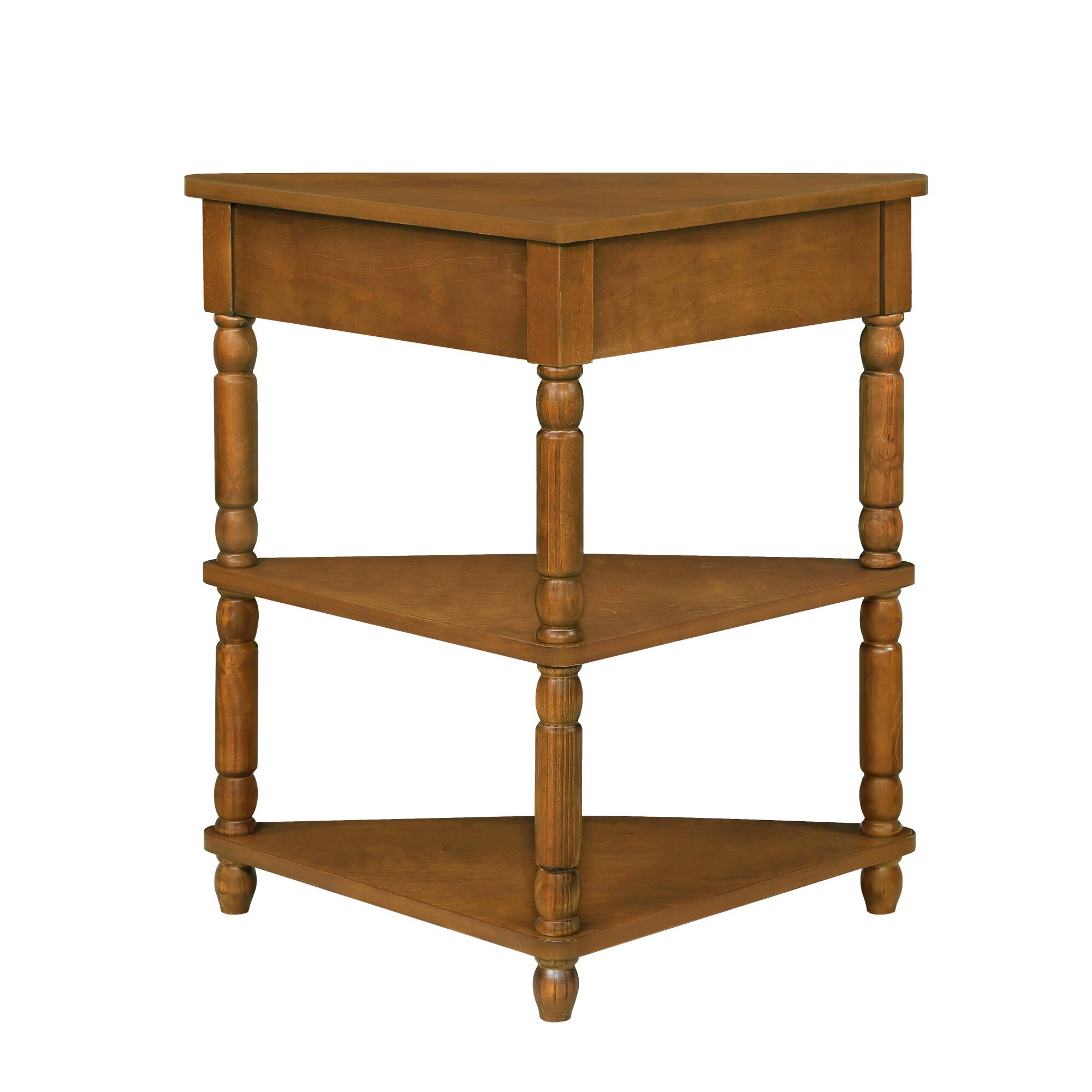 Alt View 1. GOODSILO - Compact Triangular Corner Table with Three Tiers for Space-Saving Storage and Display - Brown.