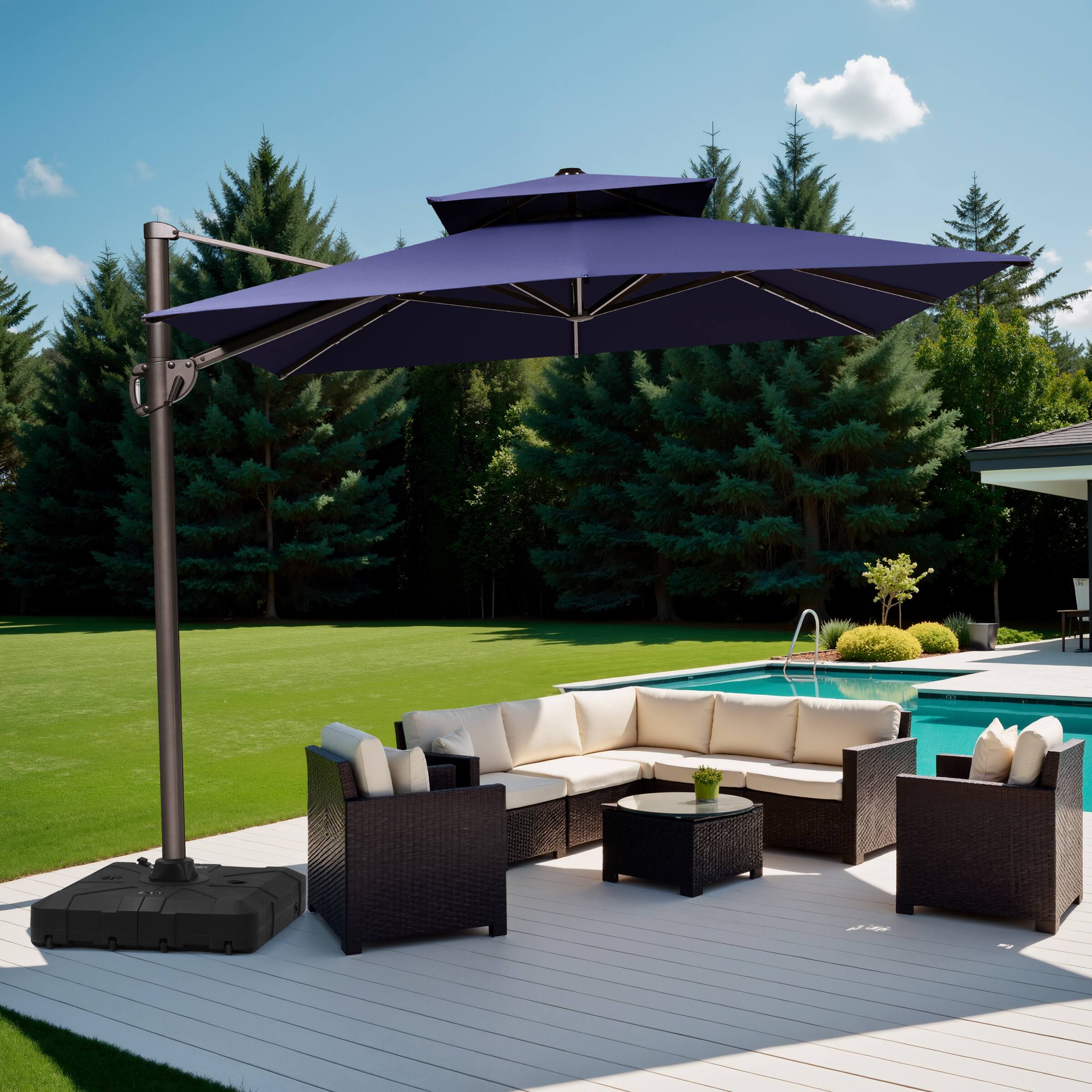 Alt View 1. Crestlive Products - Crestlive Products 11ft UPF50+ Aluminum Double Top Slide-tilt Cantilever Patio Umbrella with 350lbs Wheeled Base - Navy blue.