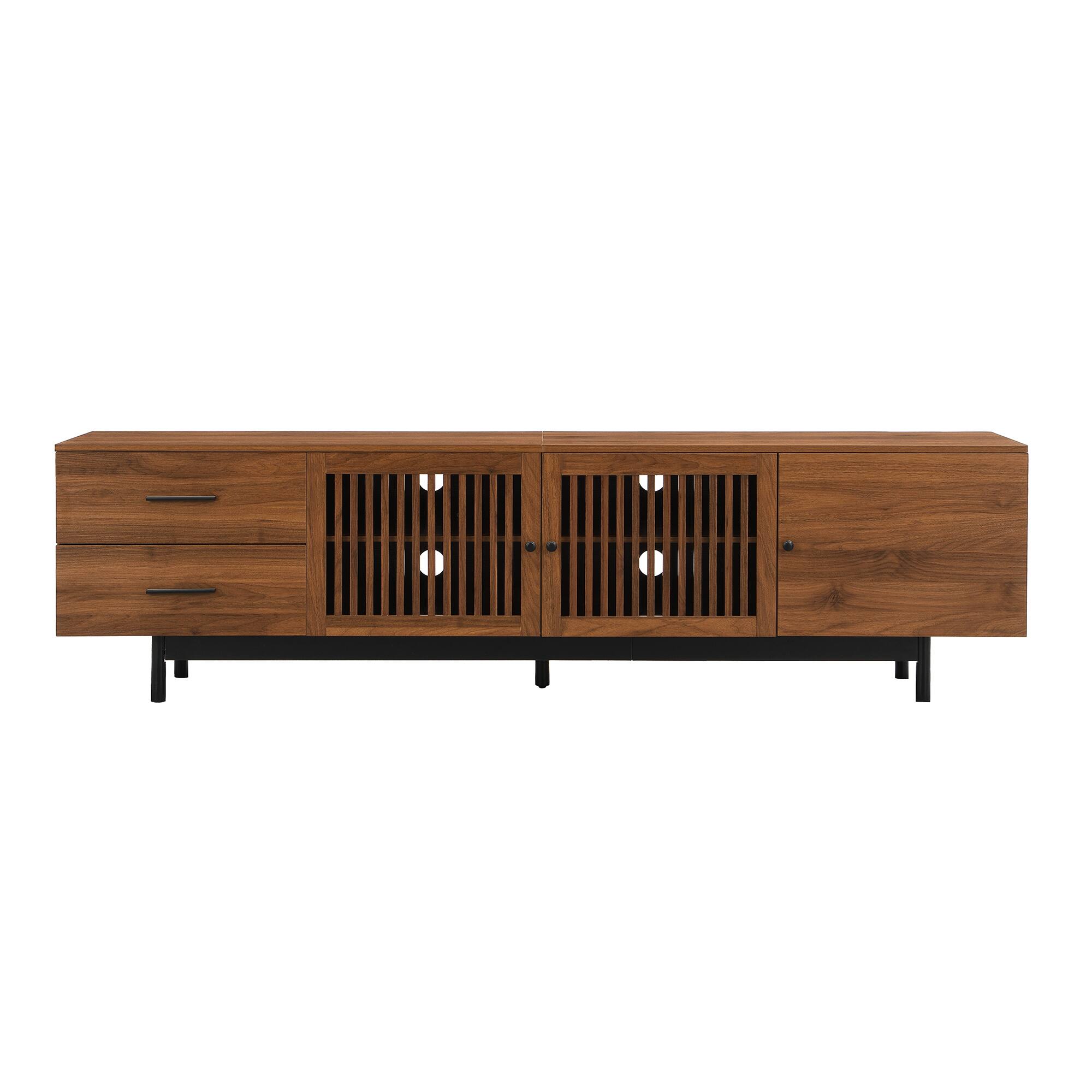 Alt View 4. MERAVOM - Mid-Century Modern TV Stand for TVs Up to 85", Entertainment Center with 2 Drawers and Storage Cabinets for Living Room - Walnut.