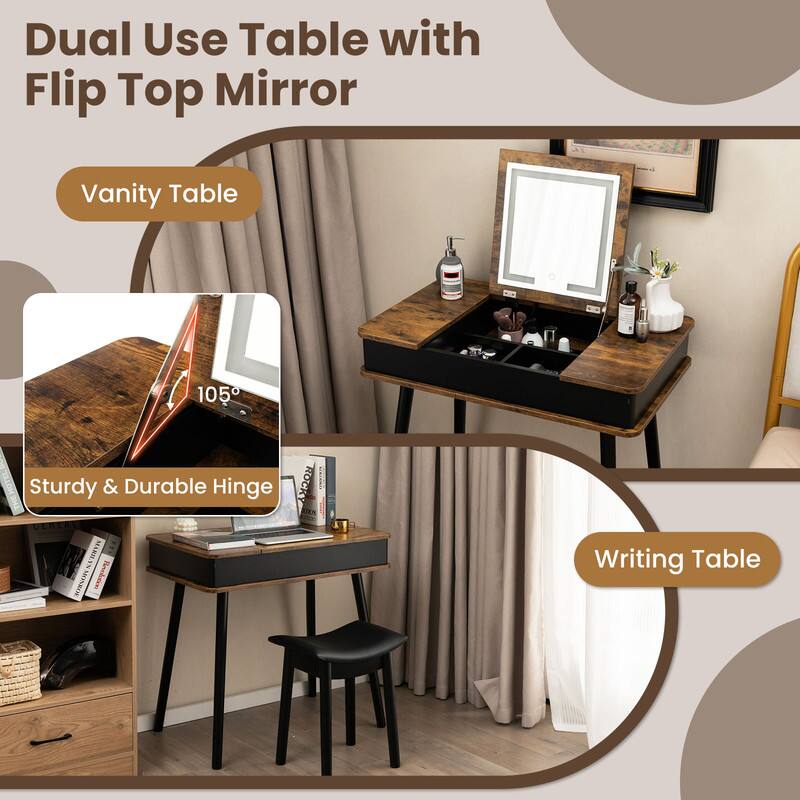Dual Use Table with Flip Top Mirror  
Vanity Table  
105°  
Sturdy & Durable Hinge  
Writing Table