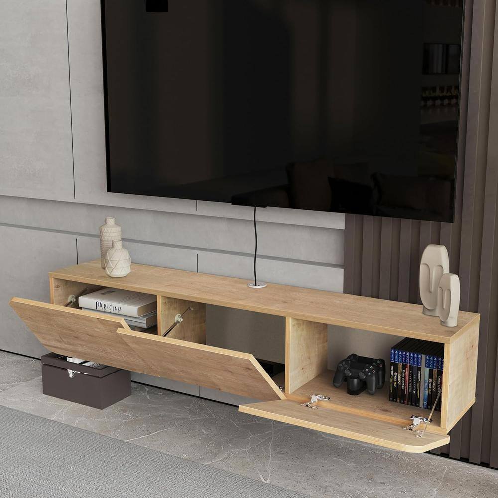 Alt View 1. Atelier Mobili - Modern Floating TV Stand Wall Mounted for 80 Inch TV, Oak - Oak.