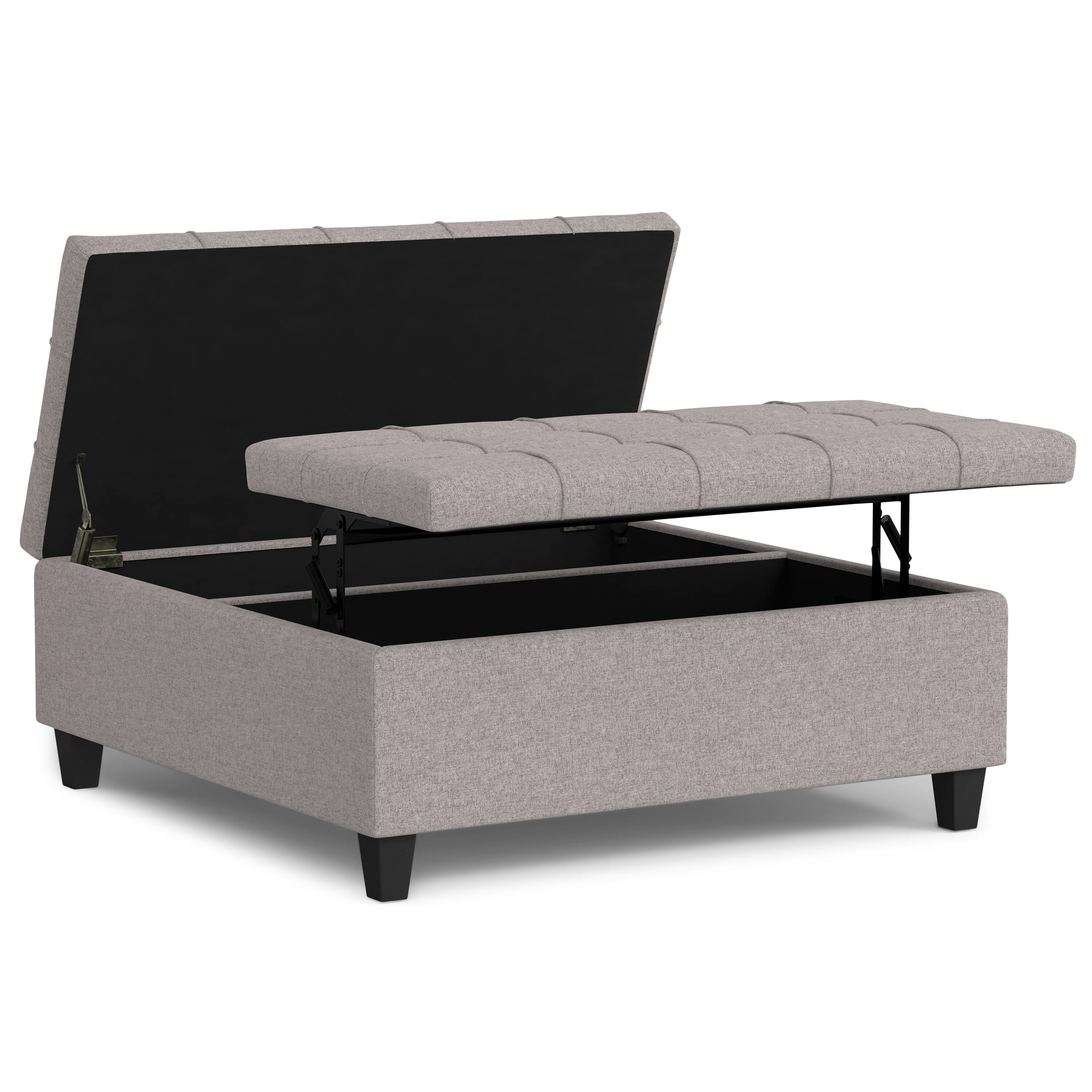 Alt View 11. Simpli Home - Harrison Large Square Coffee Table Storage Ottoman - Cloud Grey.