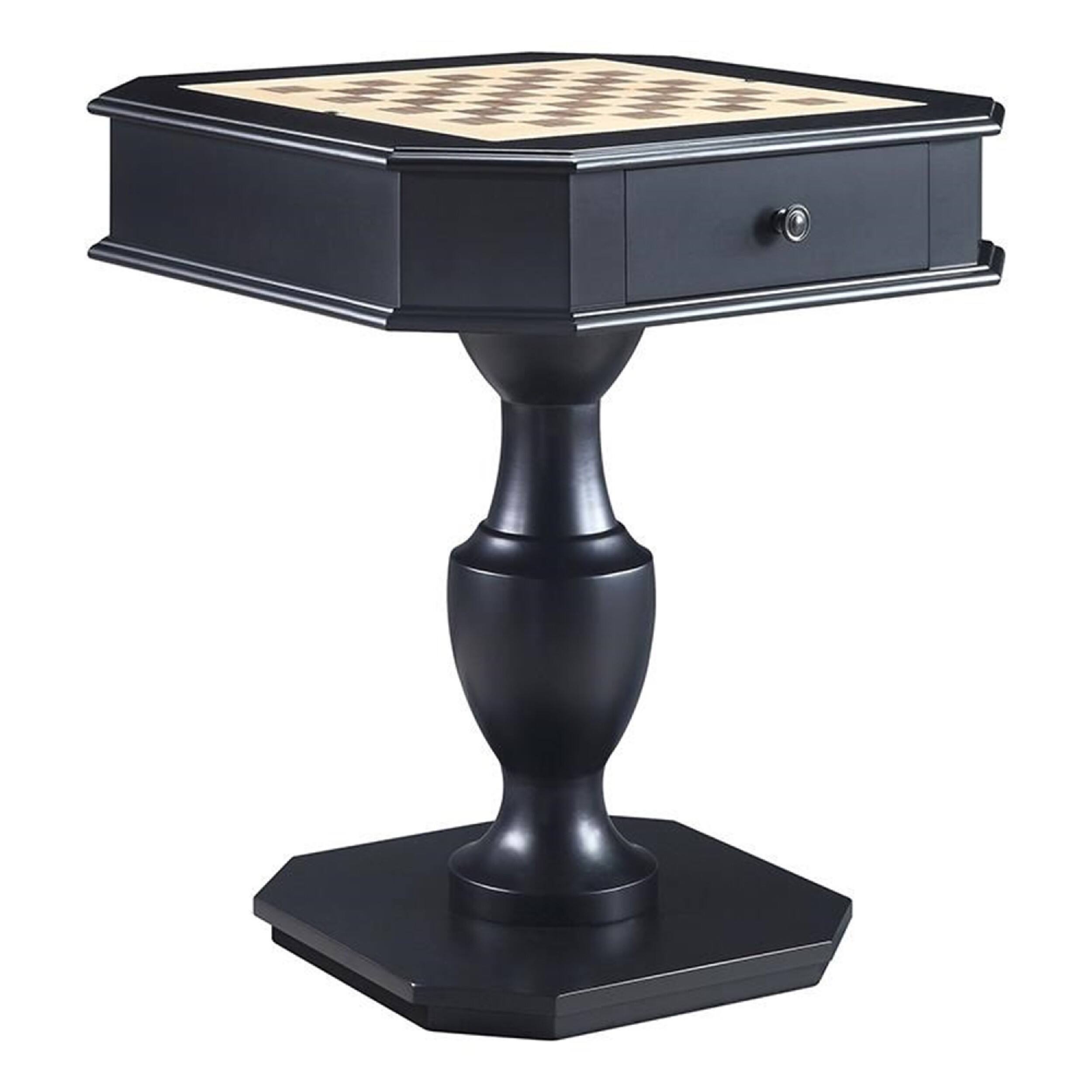 Front. Manhattan Lane - Susy 28 Inch Wood Reversible Board Game Table with Pedestal Stand - Black.
