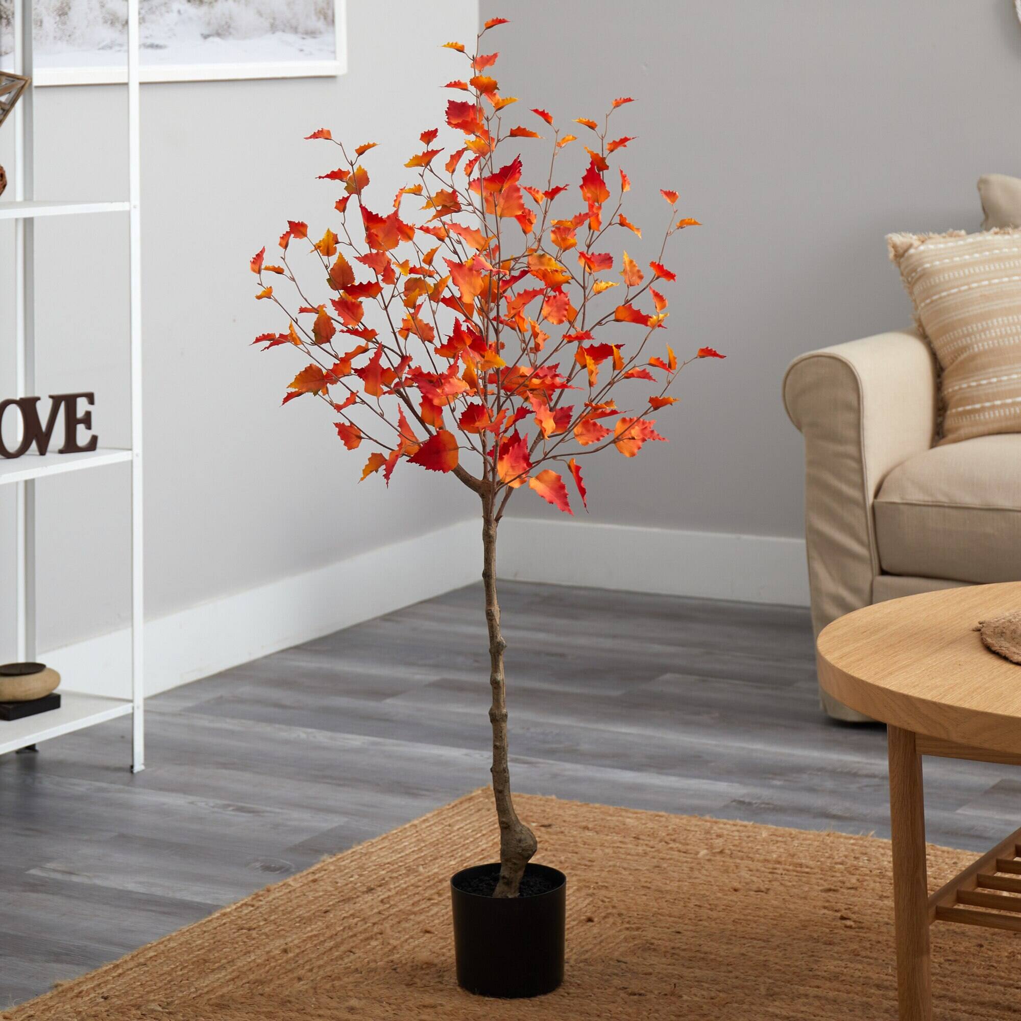 Left. BreeBe - 4' Fall Birch Artificial Autumn Tree - Multicolor.