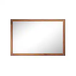 Boyel Living - 32 in W x 48 in L Dark Wood Grain Rectangular Slanted Edge Aluminum Framed Wall Bathroom Vanity Mirror
