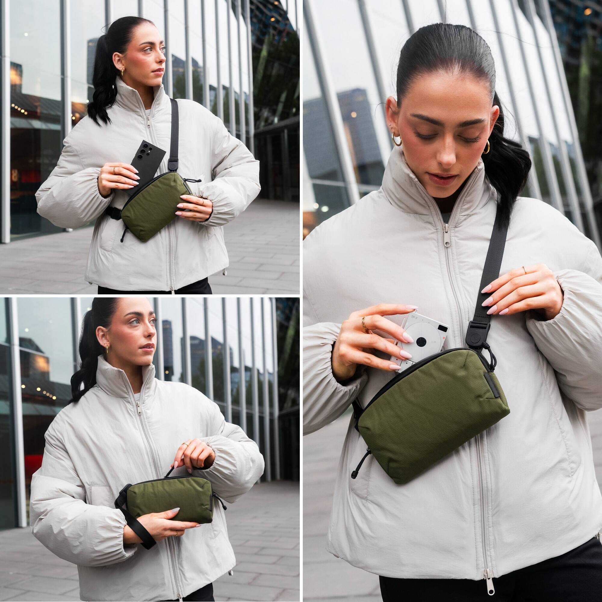 Alt View 2. ALPAKA - Flight Pouch Pro Passport Holder for Travel,Small Crossbody Bag for Men, phone holder bag,RFID sleeves for credit cards - Green Axoflux 400D Ripstop Nylon.