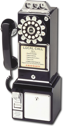 Angle View: Crosley - CR56-BK Corded 1950s Classic Pay Phone - Black