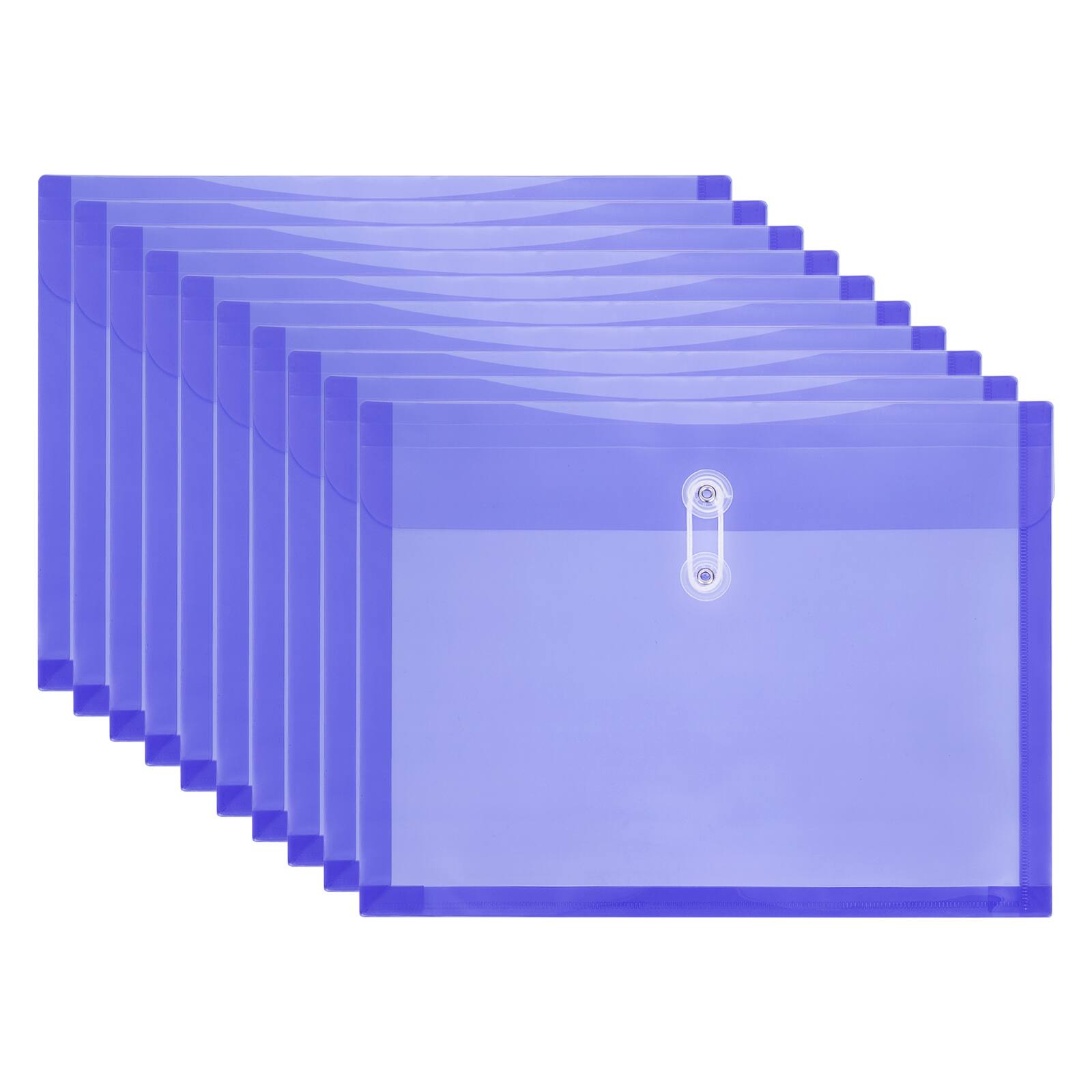 Front. Unique Bargains - 10pcs Plastic Envelopes with Button String Tie Closure, A4 Size File Document Folders for Home Work Office Organization - Purple.