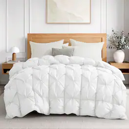 Peace Nest - Cotton Blend Goose Down Fiber Comforter Duvet Insert with Pintuck Pleat, King - White
