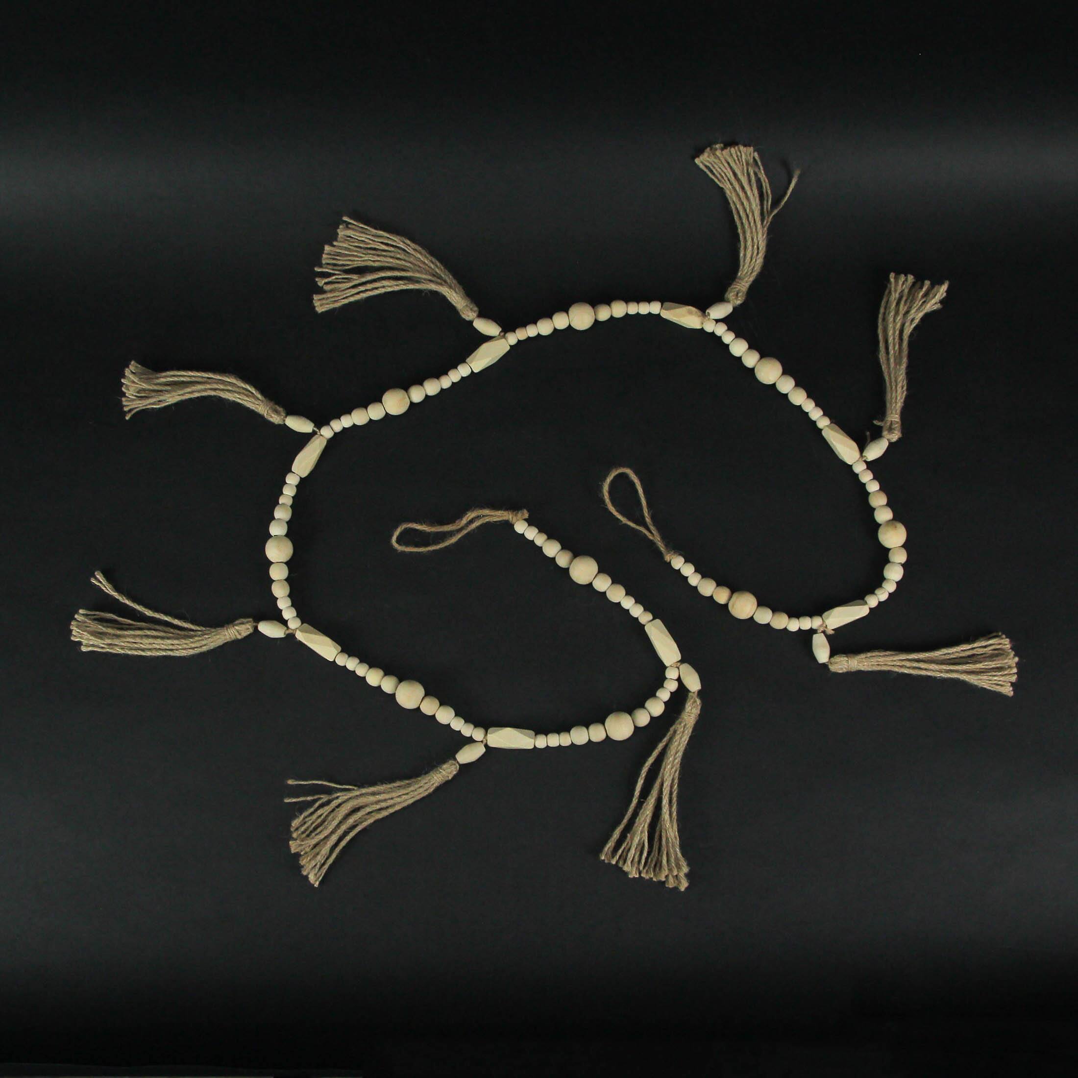 Alt View 3. PD Home & Garden - Bohemian Style Wooden Bead and Jute Rope Tassel Hanging Garland Boho - Tan.