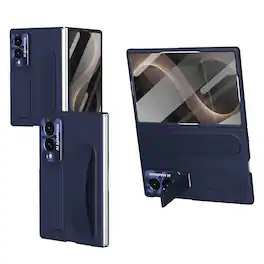 Dteck - Rugged Case For Samsung Galaxy Z Fold8 Built-in Screen Protector Shockproof Wristband Foldable Kickstand Cover - Blue