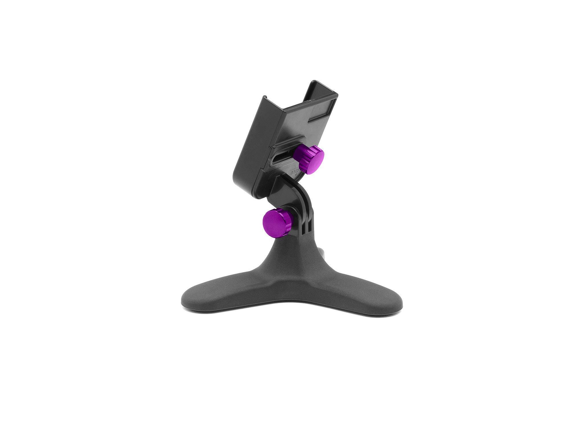 Front. WeatherTech - DeskFone | Adjustable & Secure Fit Universal Desktop Cell Phone Holder – Black Body – Violet Metal Knobs - Black/Violet Metal.