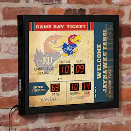 Evergreen Enterprises - Kansas Jayhawks 15" x 19" Bluetooth Scoreboard Wall Clock - Brown