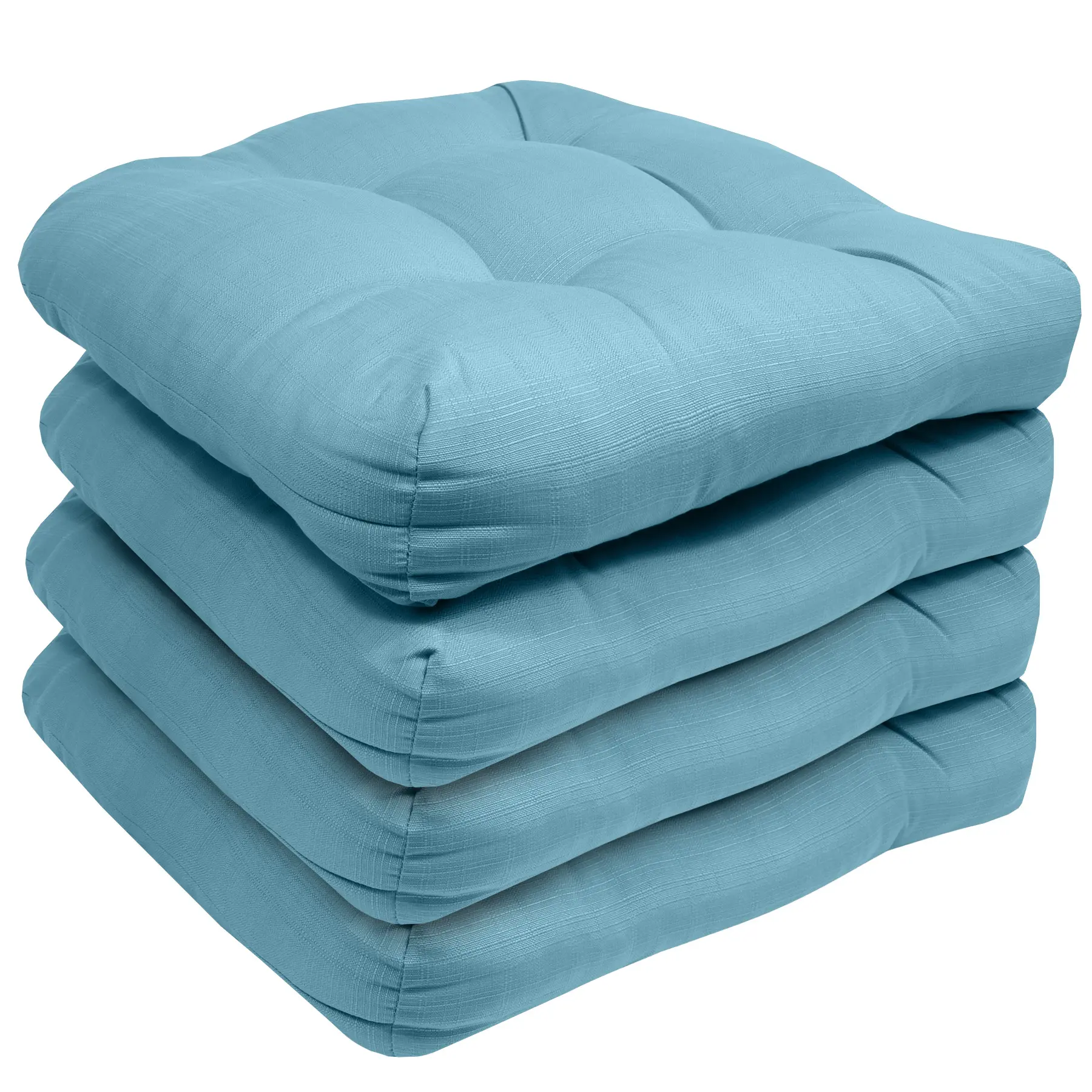 Angle. Sweet Home Collection - Patio Cushions Indoor/Outdoor Chair Pads Tufted 19" x 19", 4-Pack - Teal.